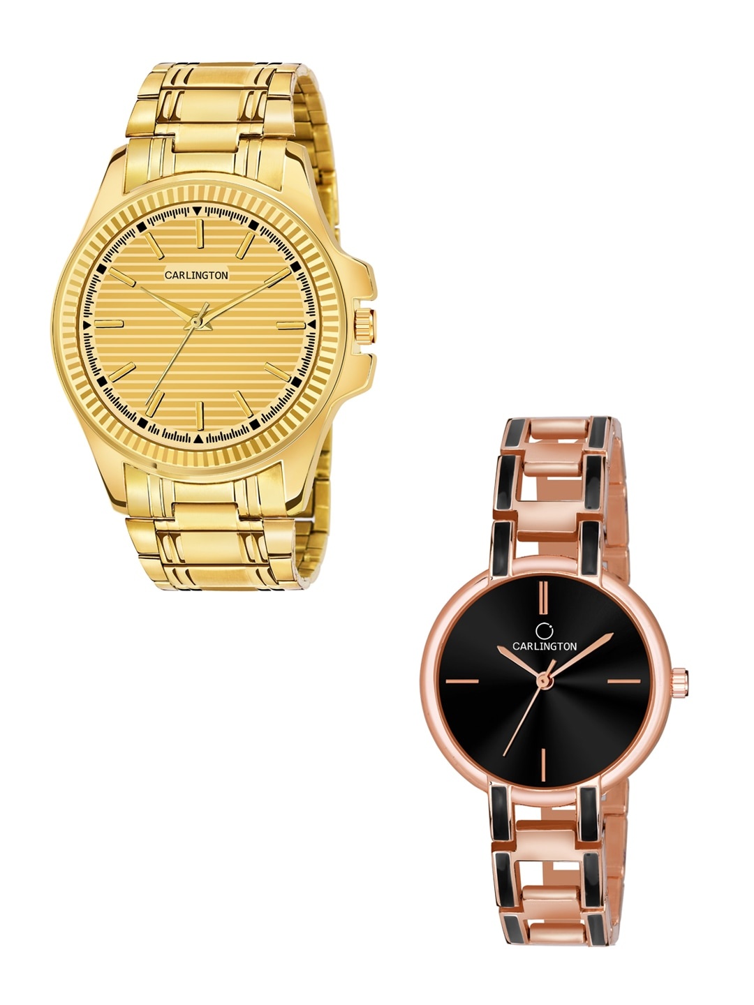 

CARLINGTON Unisex Set Of 2 Stainless Steel Bracelet Style Straps Analogue Watch CT-6120GG, Gold