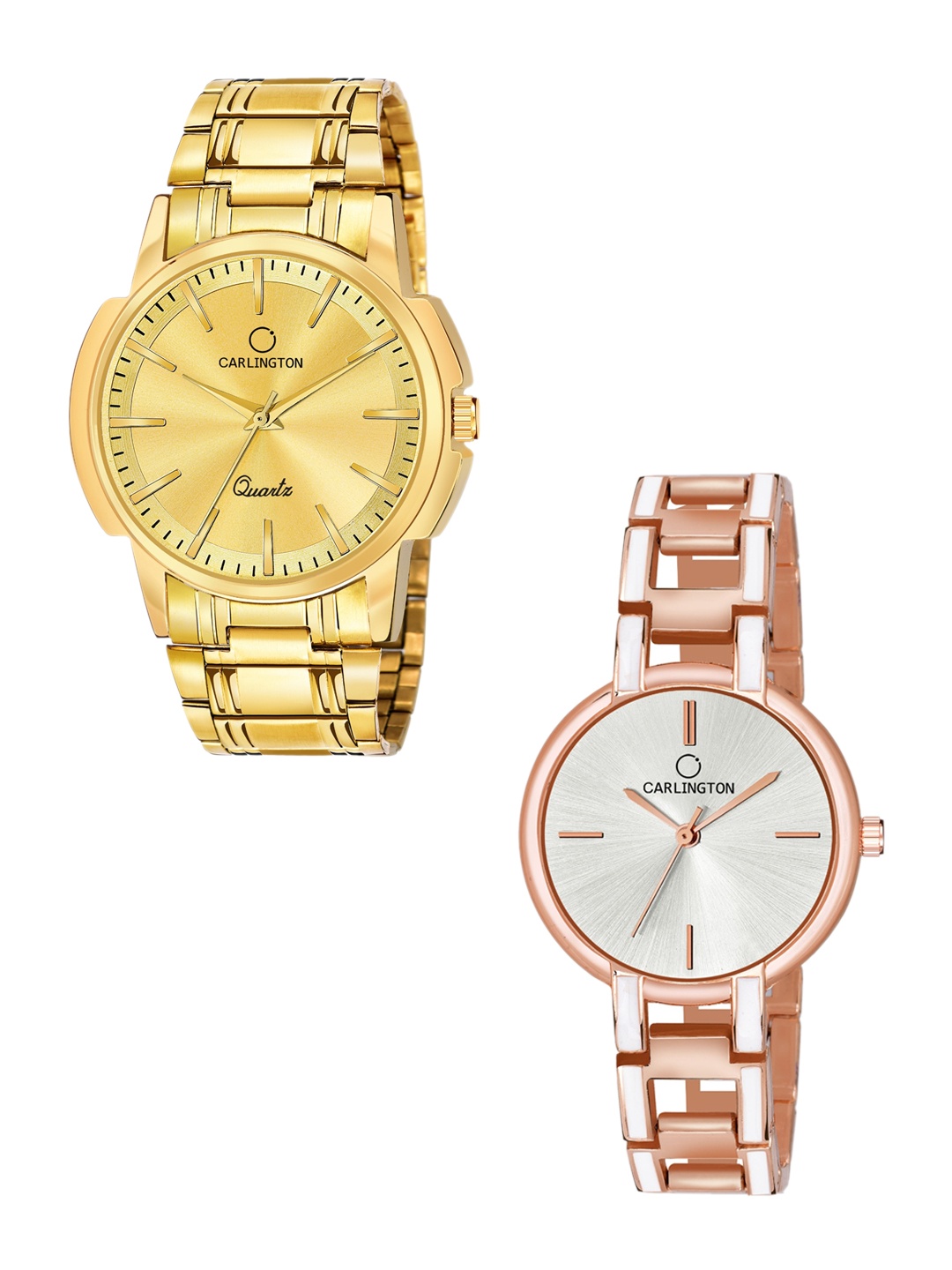 

CARLINGTON His & Her Multicoloured Brass Dial & Stainless Steel Bracelet Analogue Watches, Multi