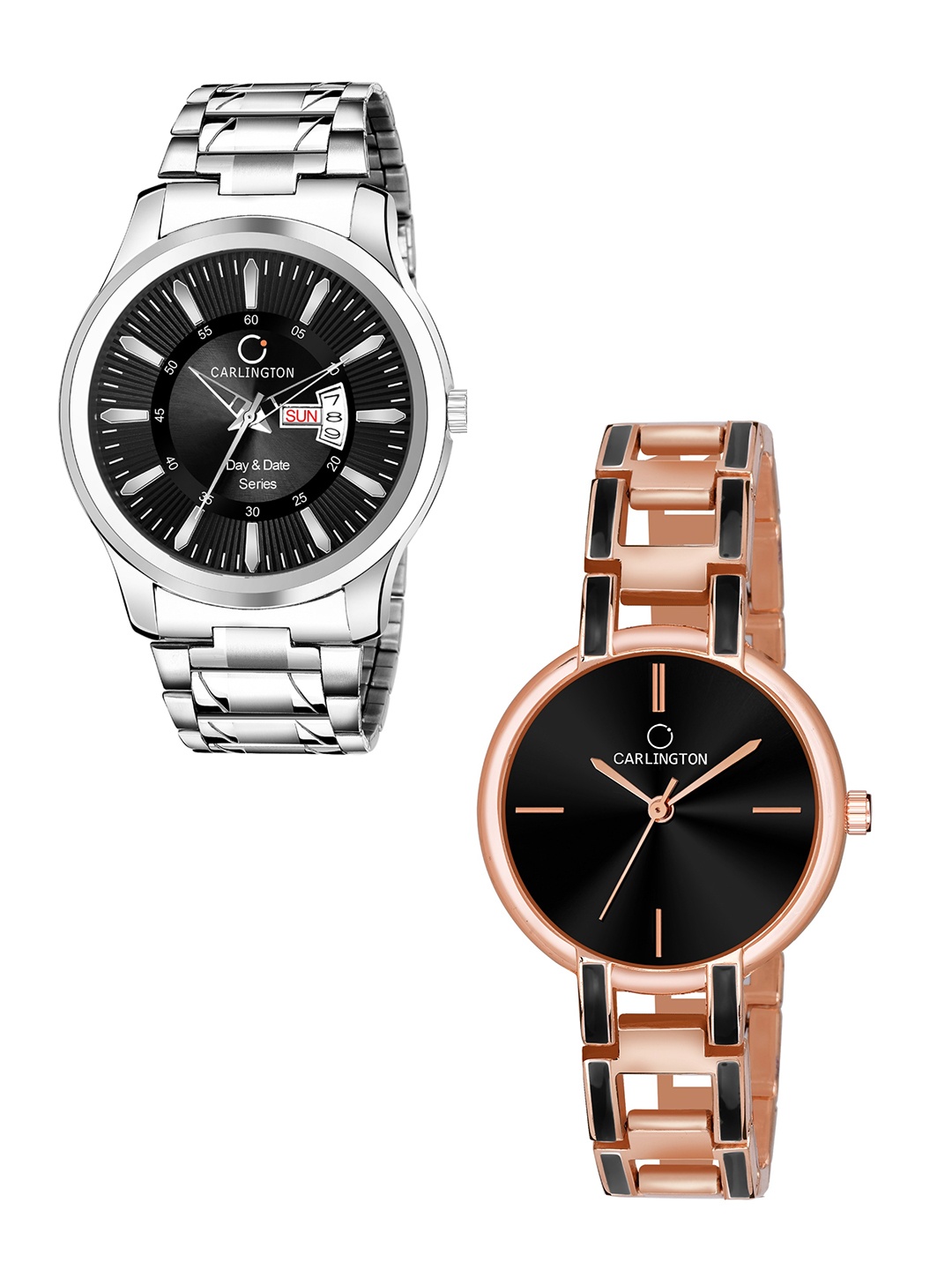 

CARLINGTON Set-2 Bracelet Style Straps Analogue Watch Combo G01 Black - CK Black