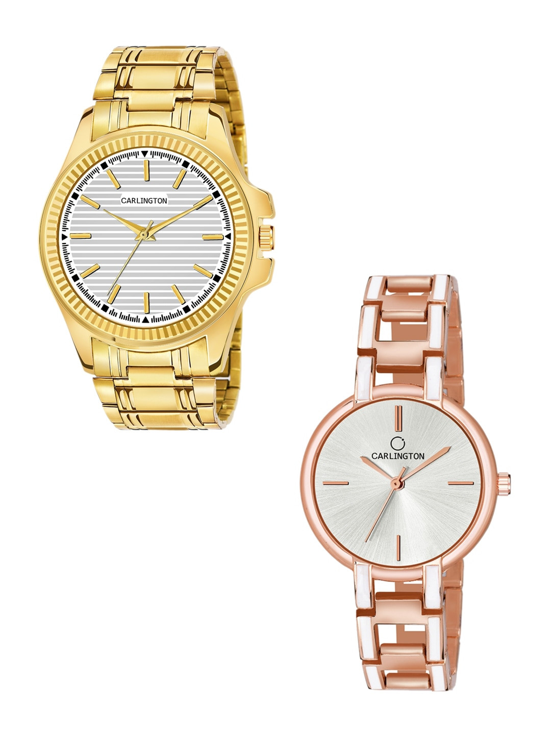 

CARLINGTON Unisex Multicoloured Brass Dial & Multicoloured Stainless Steel Bracelet Style Straps Analogue Watch, Silver