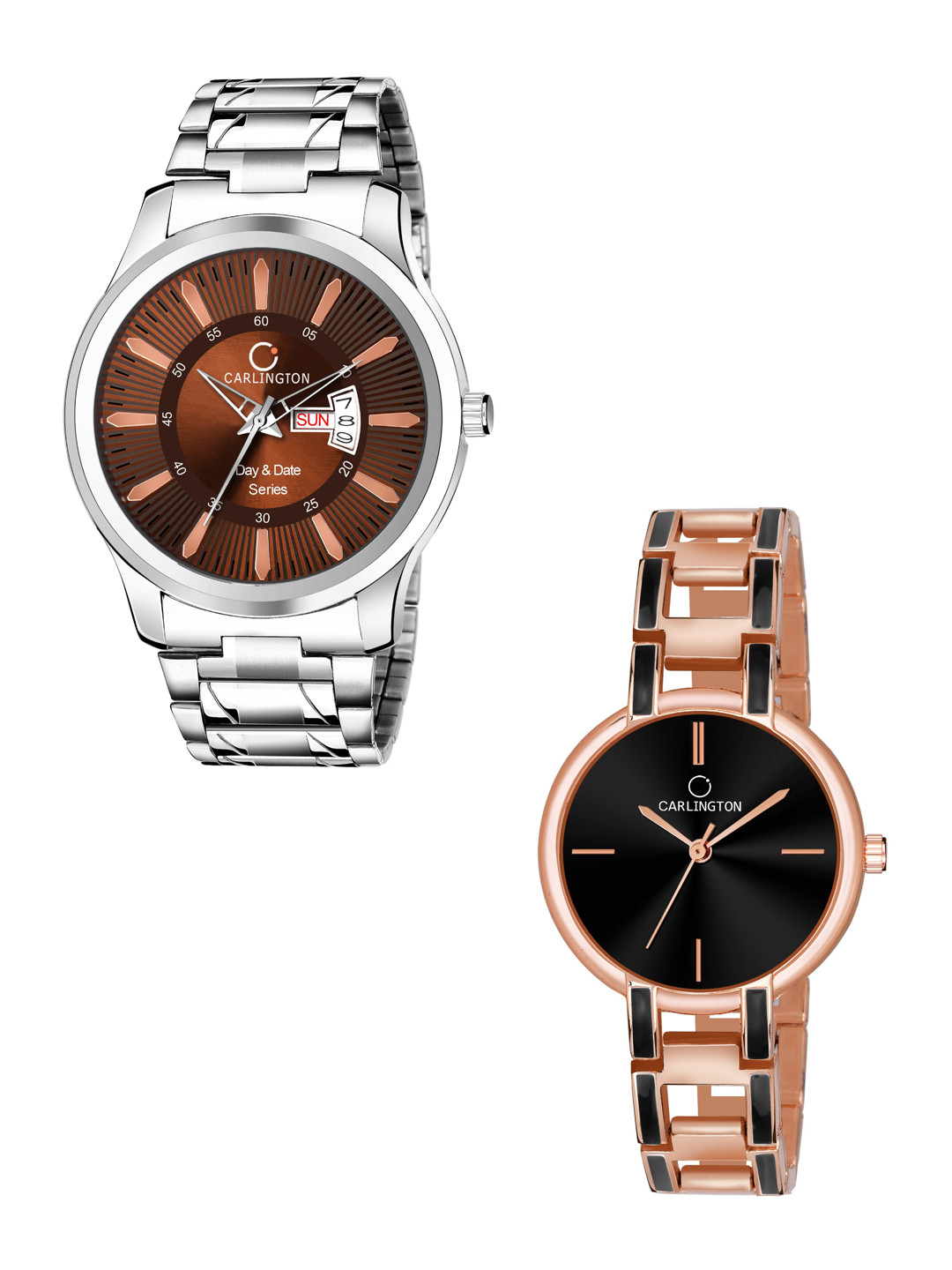 

CARLINGTON Unisex Multicoloured Dial & Stainless Steel Bracelet Analogue Watch, Brown