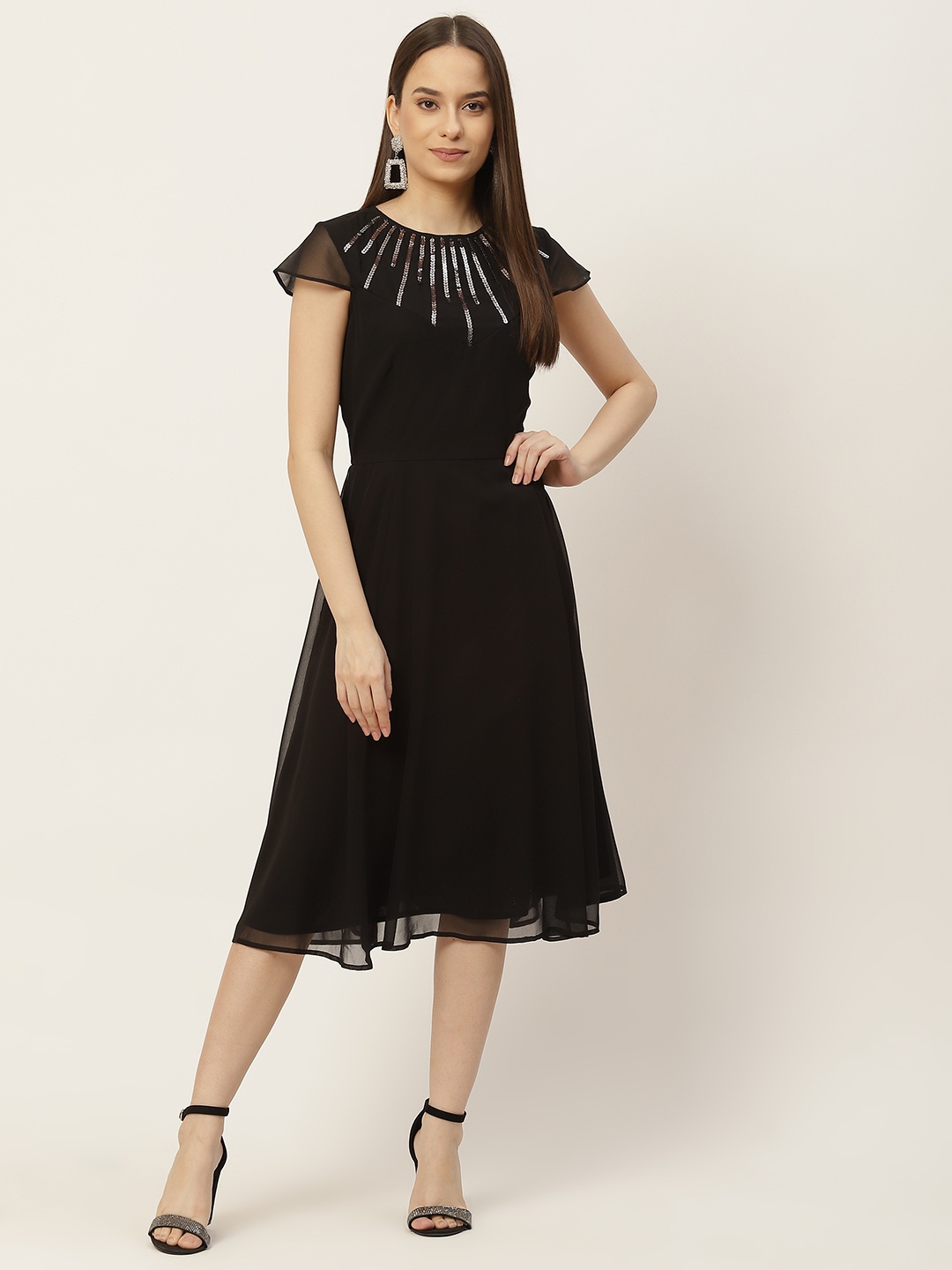 Slenor Georgette A-Line Dress, Black