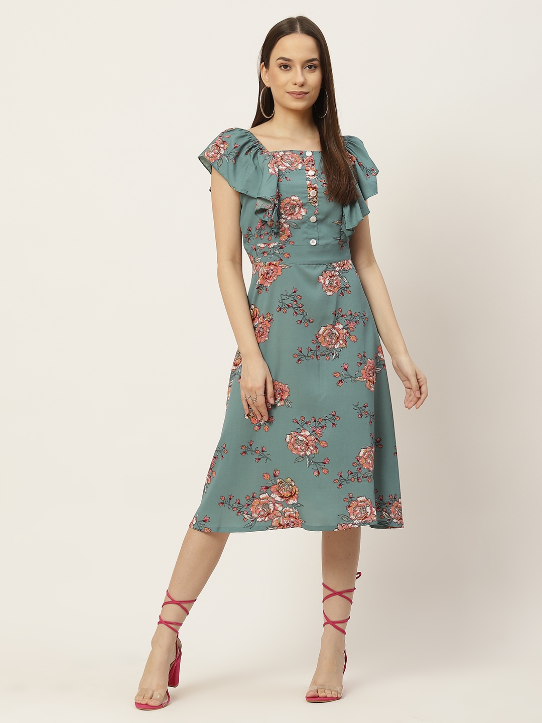 

Slenor Multicoloured Floral Crepe Midi Dress, Multi