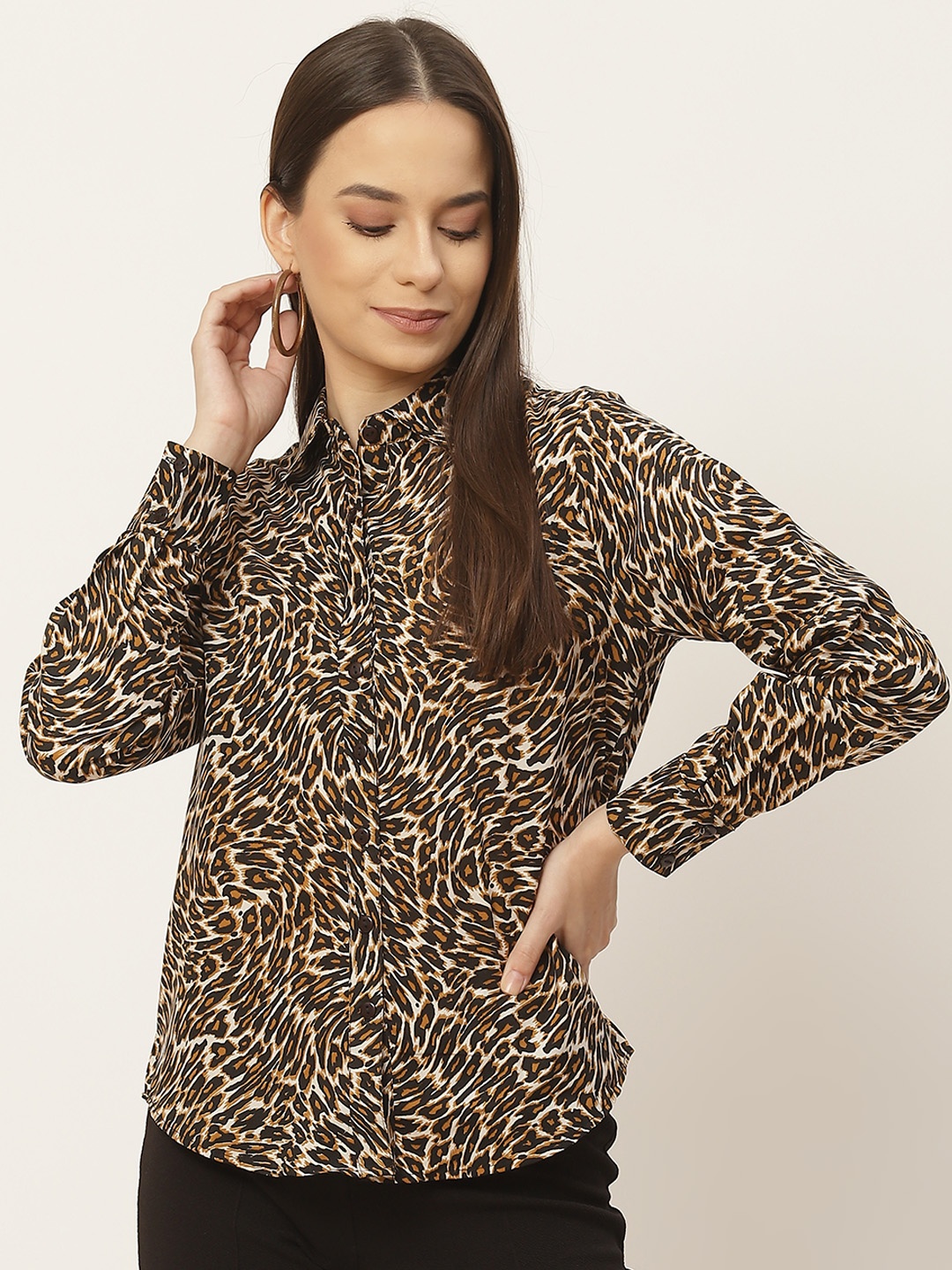 

Slenor Women Multicoloured Animal Semi Sheer Printed Casual Shirt, Multi