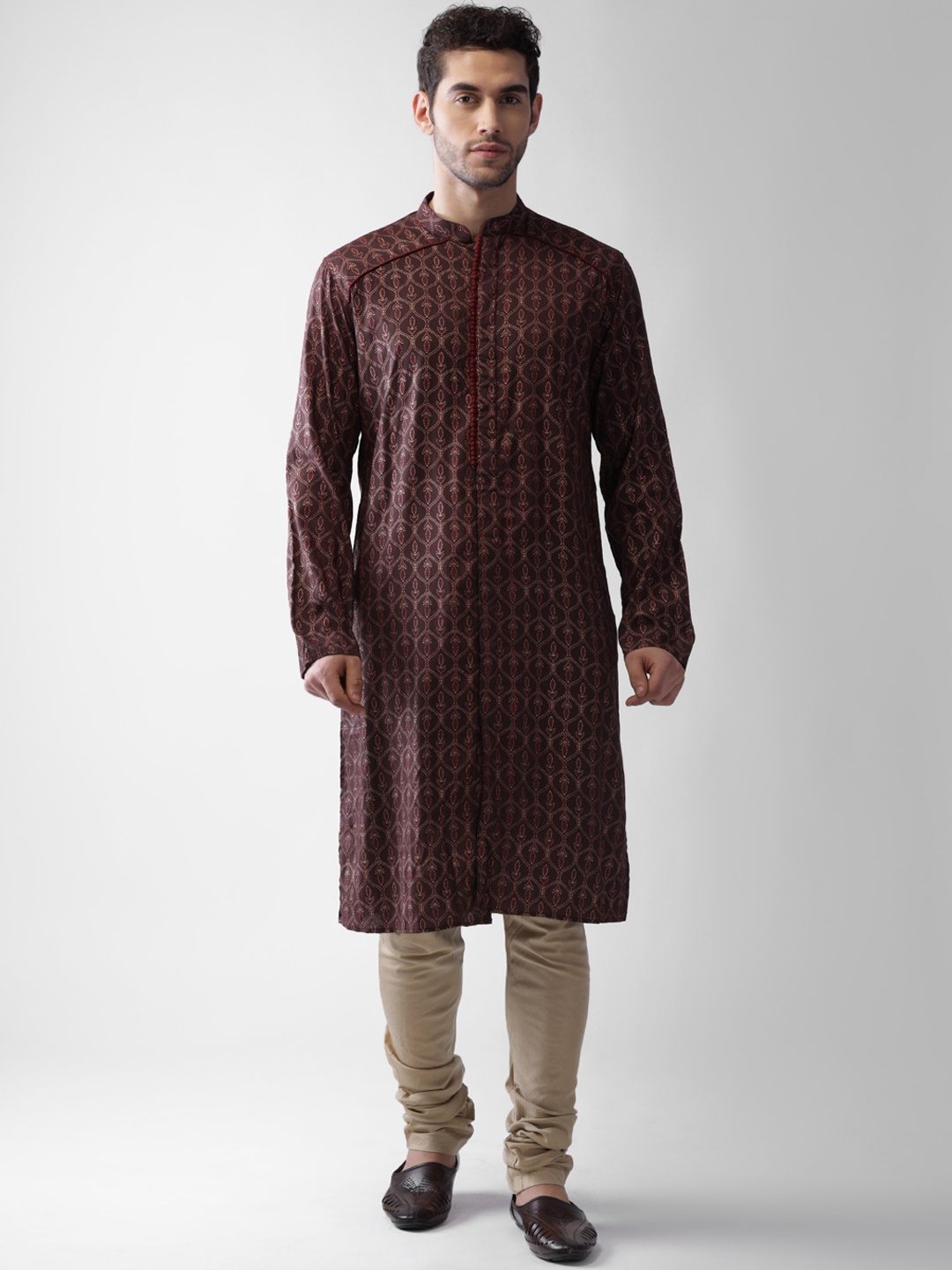 

KISAH Men Brown Geometric Thread Work Kurta