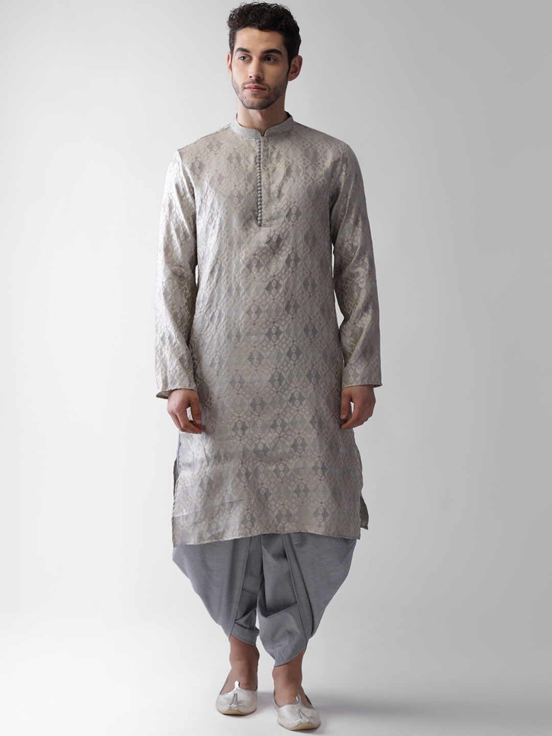 

KISAH Men Grey Thread Work Kurta