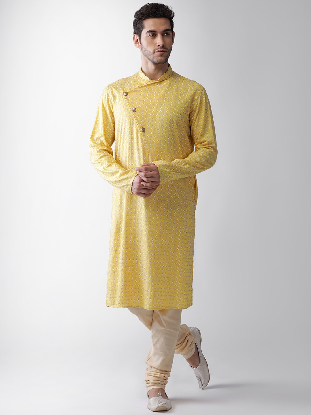 

KISAH Men Yellow & White Ethnic Motifs Printed Cotton Kurta
