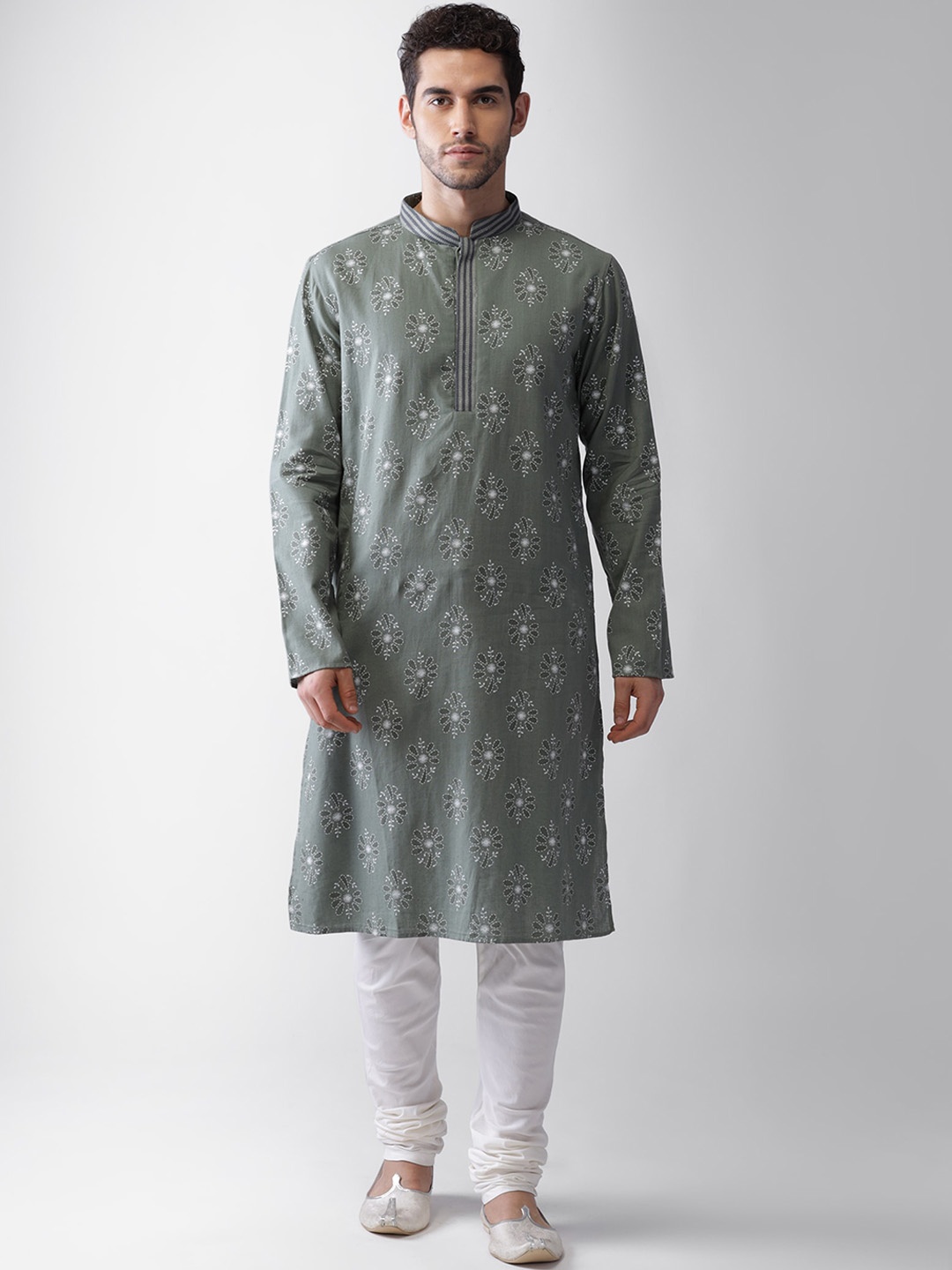 

KISAH Men Green Ethnic Motifs Kurta