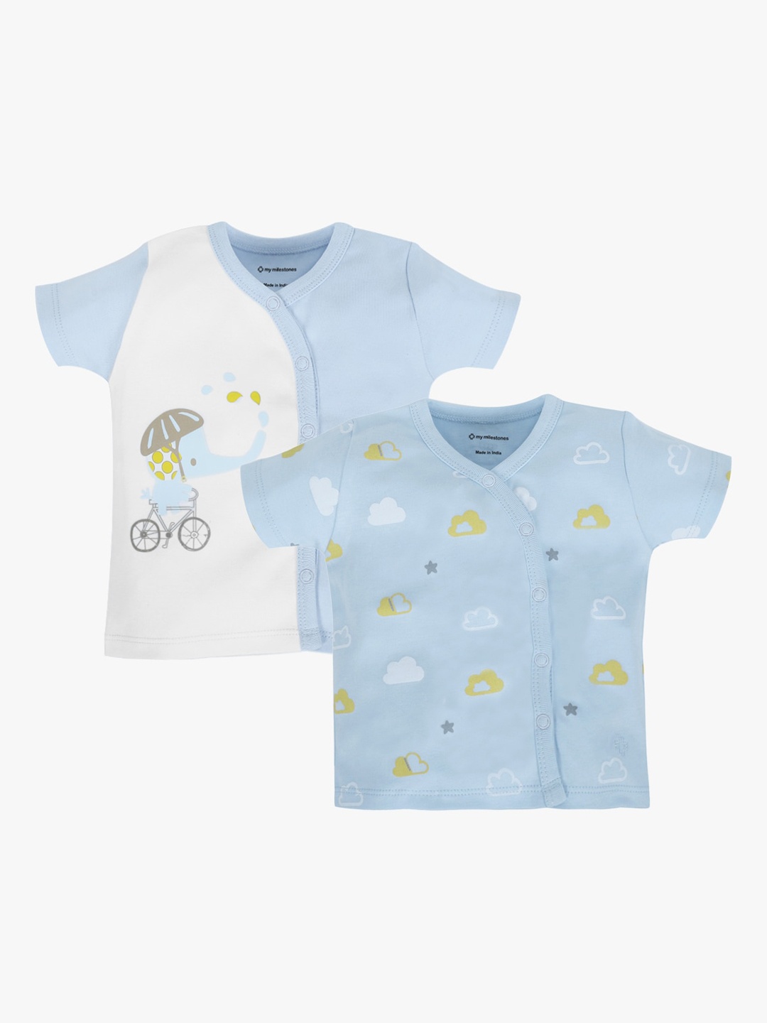 

My Milestones Infant Boys Pack of 2 Pure Cotton Comfort-Fit Printed Jhablas, Blue