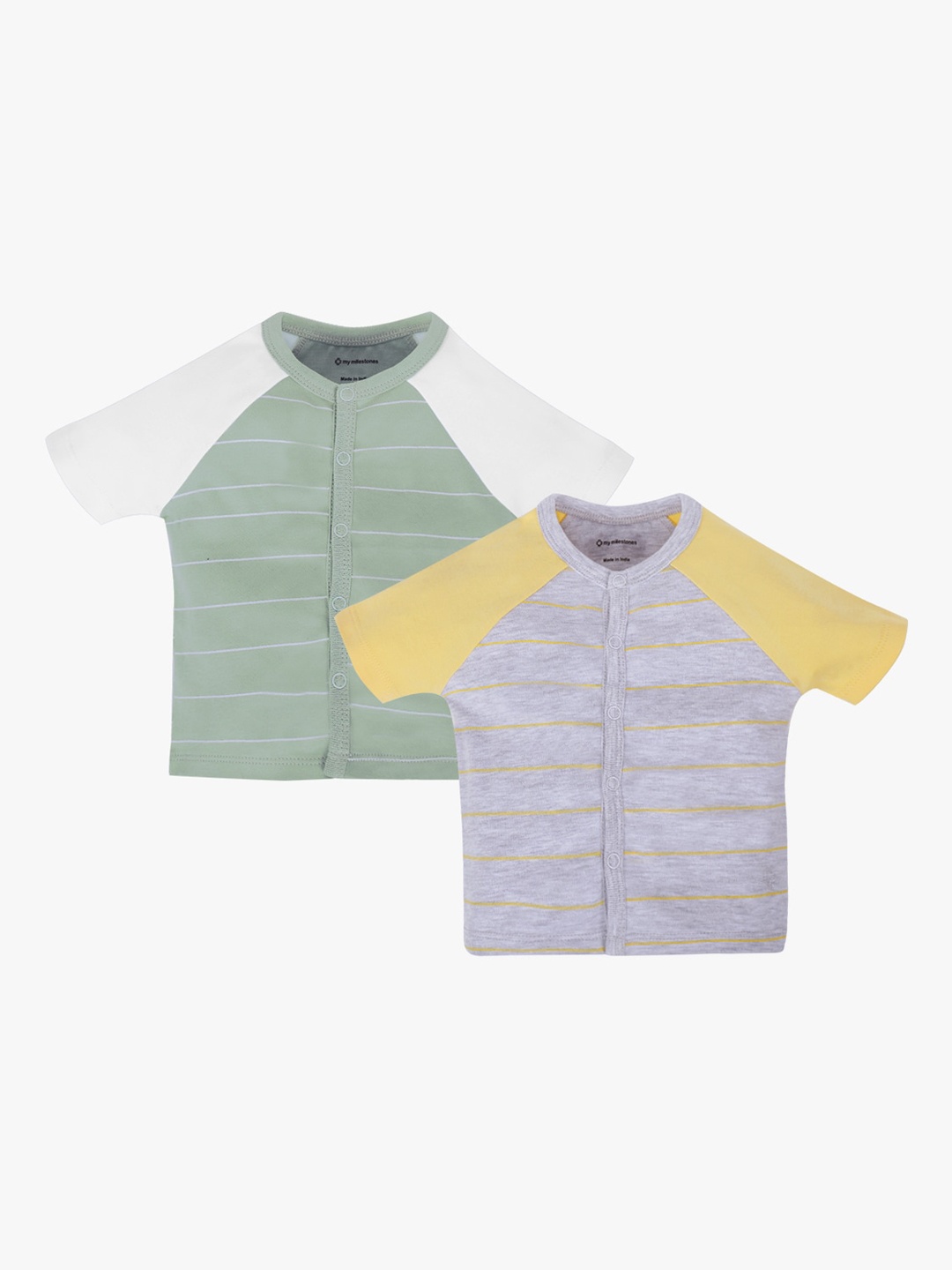 

My Milestones Infant Boys Pack of 2 Comfort-Fit Pure Cotton Striped Jhablas, Grey melange