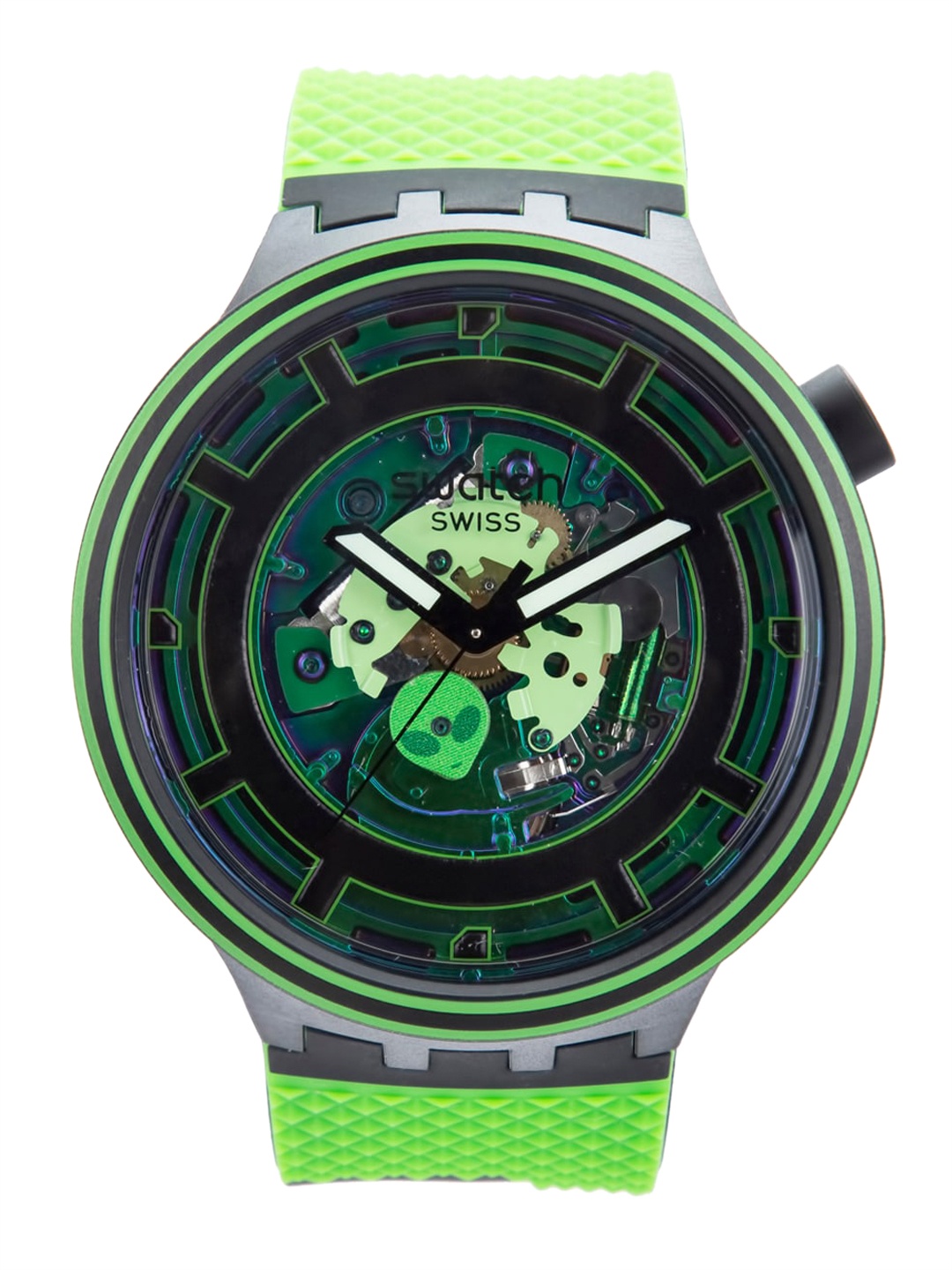 

Swatch Unisex Green Skeleton Dial & Black Straps Water Resistant Analogue Watch SB01B125