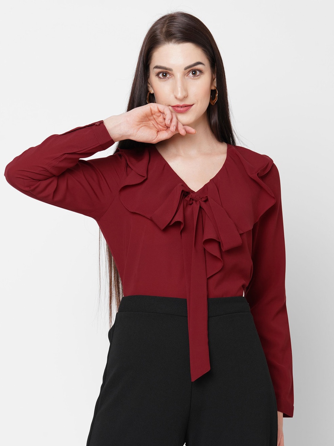 

20Dresses Red Ruffles Crepe Regular Top