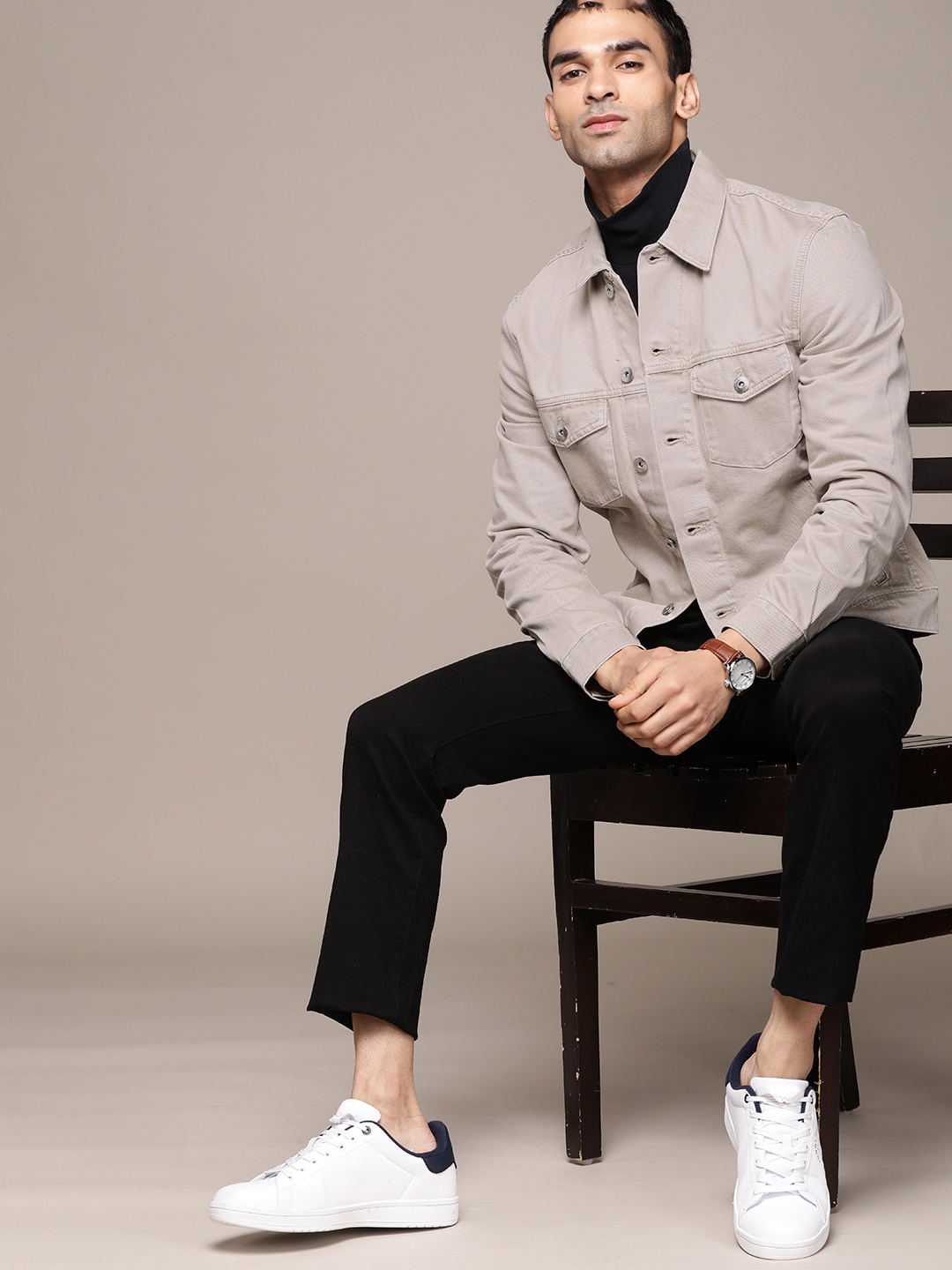 

MANGO MAN Men Beige Denim Jacket