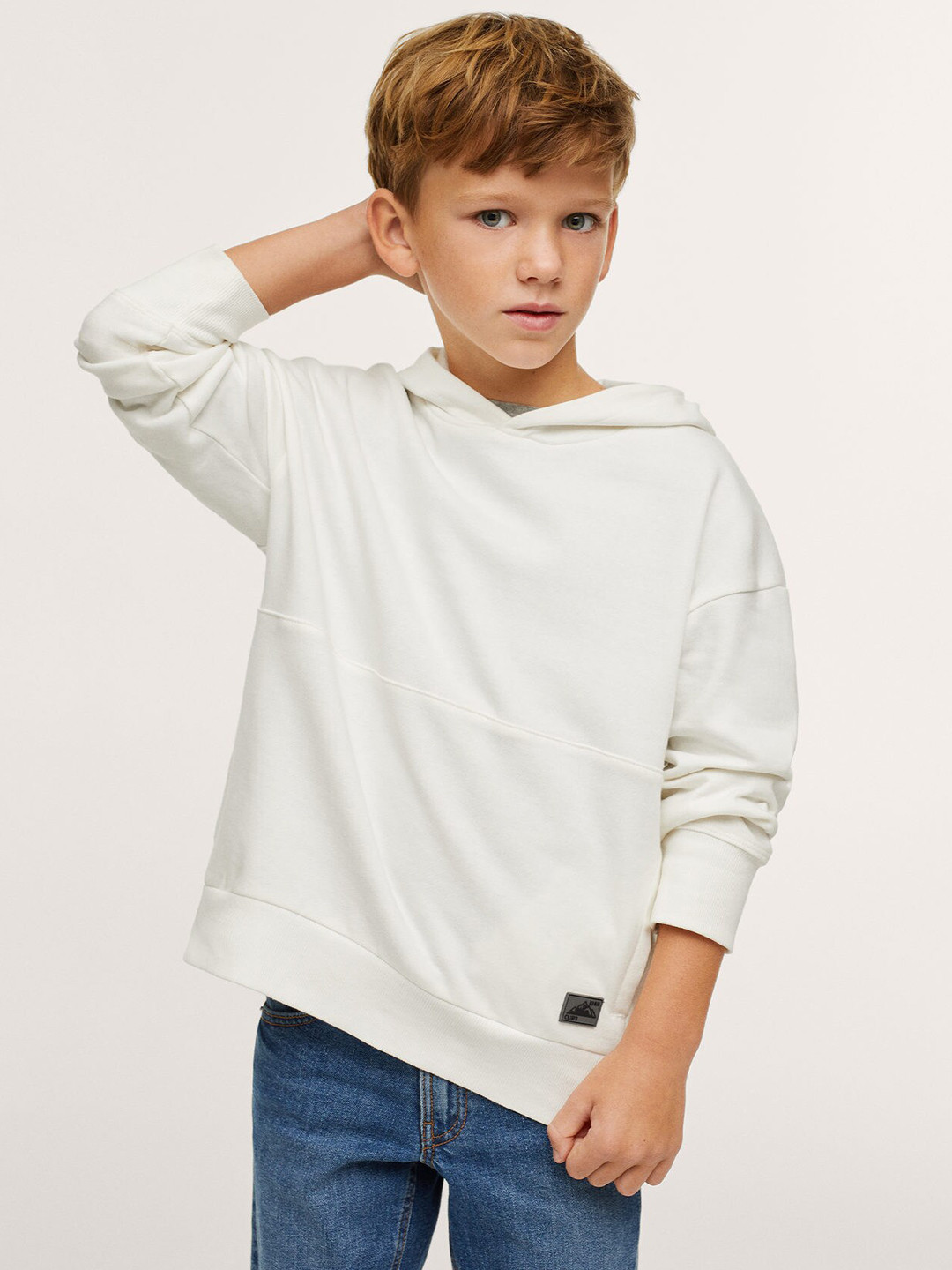 

Mango Kids Boys White Pure Cotton Hooded Sweatshirt