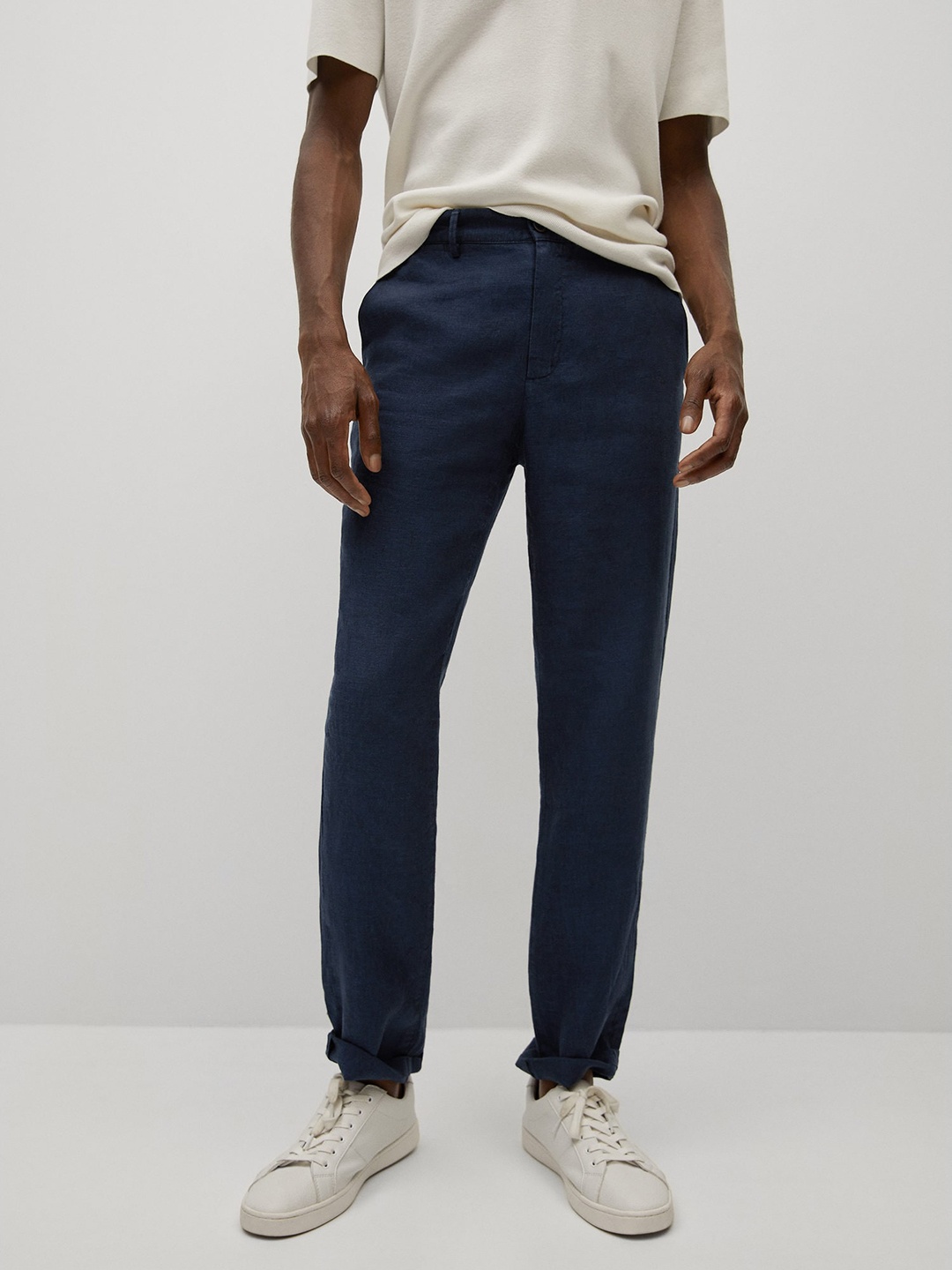

MANGO MAN Navy Blue Linen Trousers