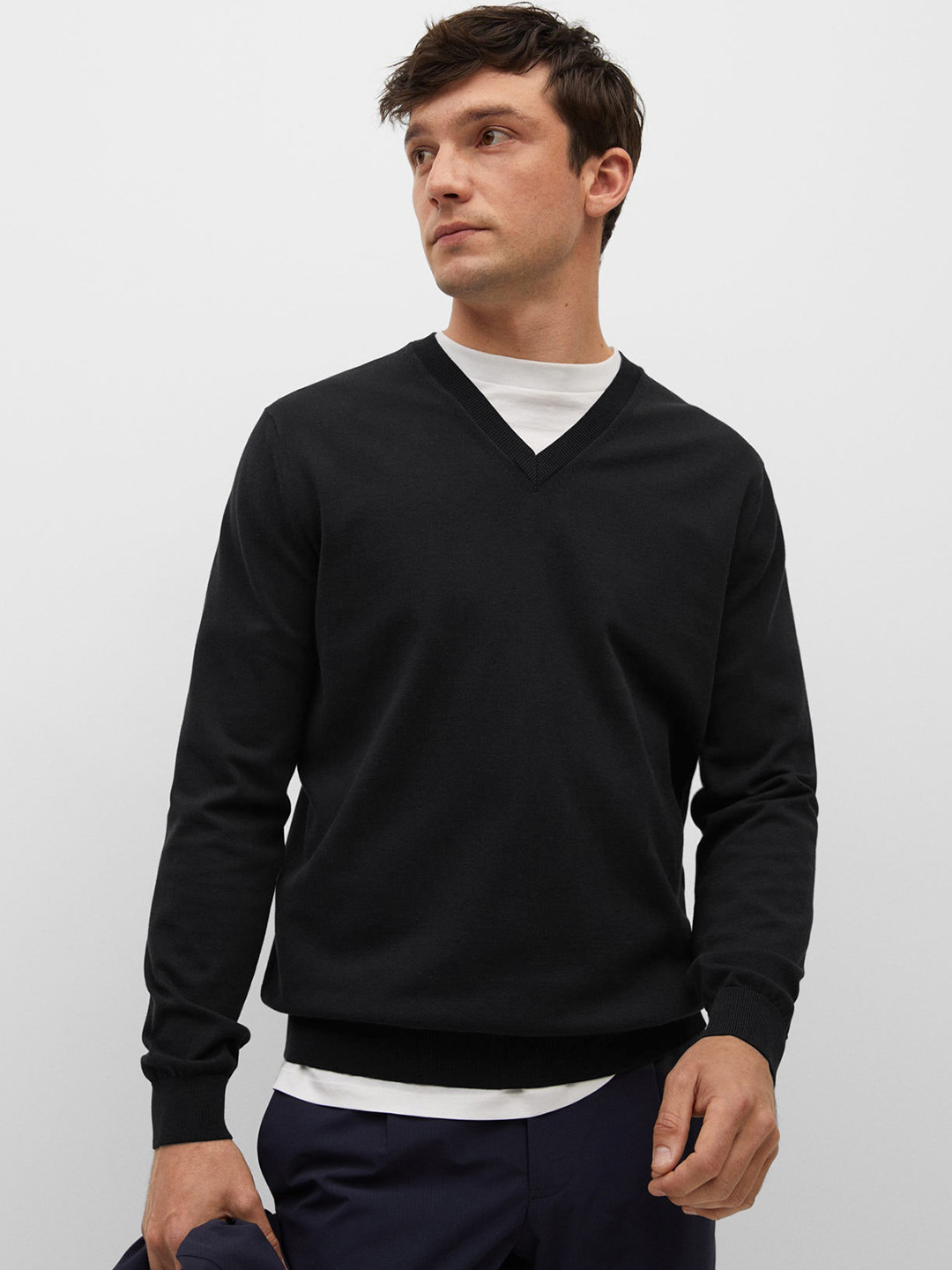 

MANGO MAN Men Black Solid Pullover