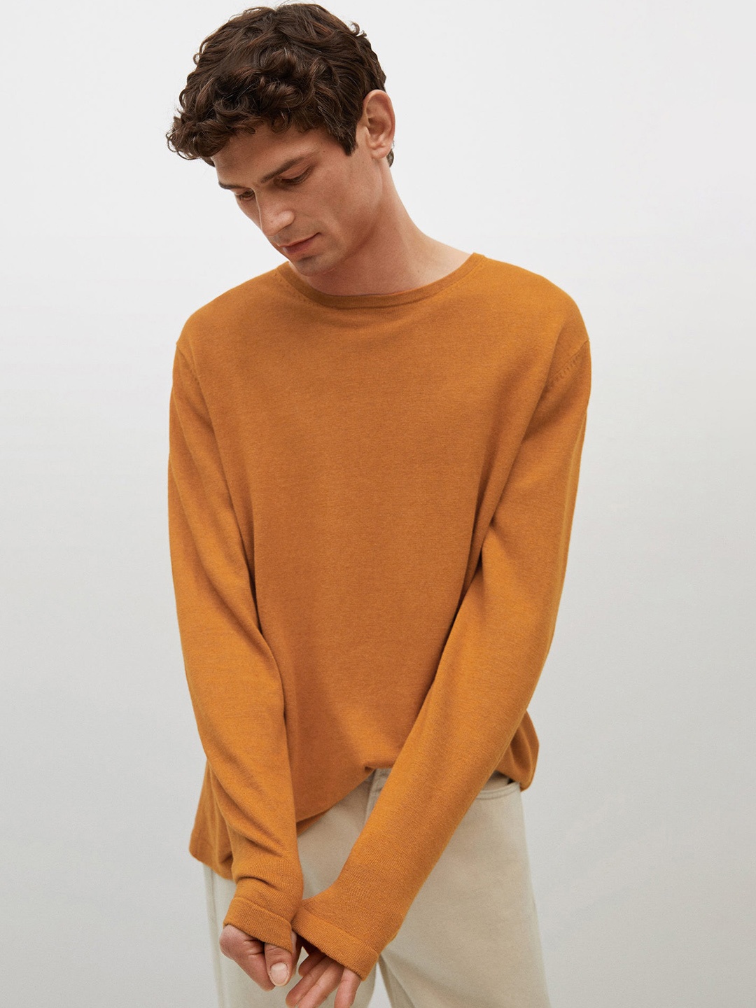 

MANGO MAN Men Orange Solid Pullover
