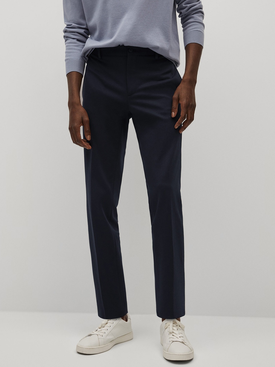 

MANGO MAN Navy Blue Slim Fit Smart Casual Trousers