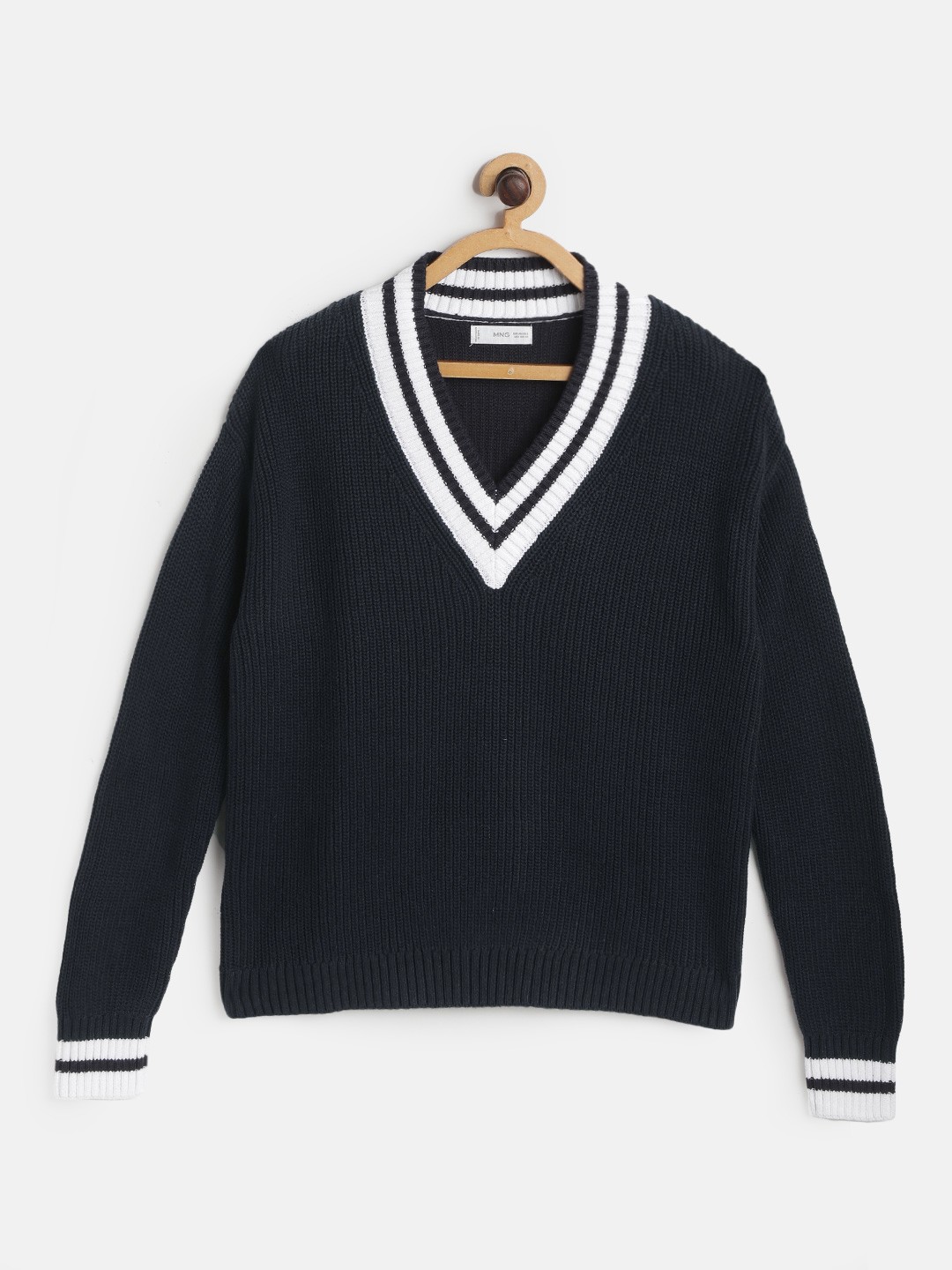 

Mango Kids Girls Navy Blue Pure Cotton Ribbed Pullover