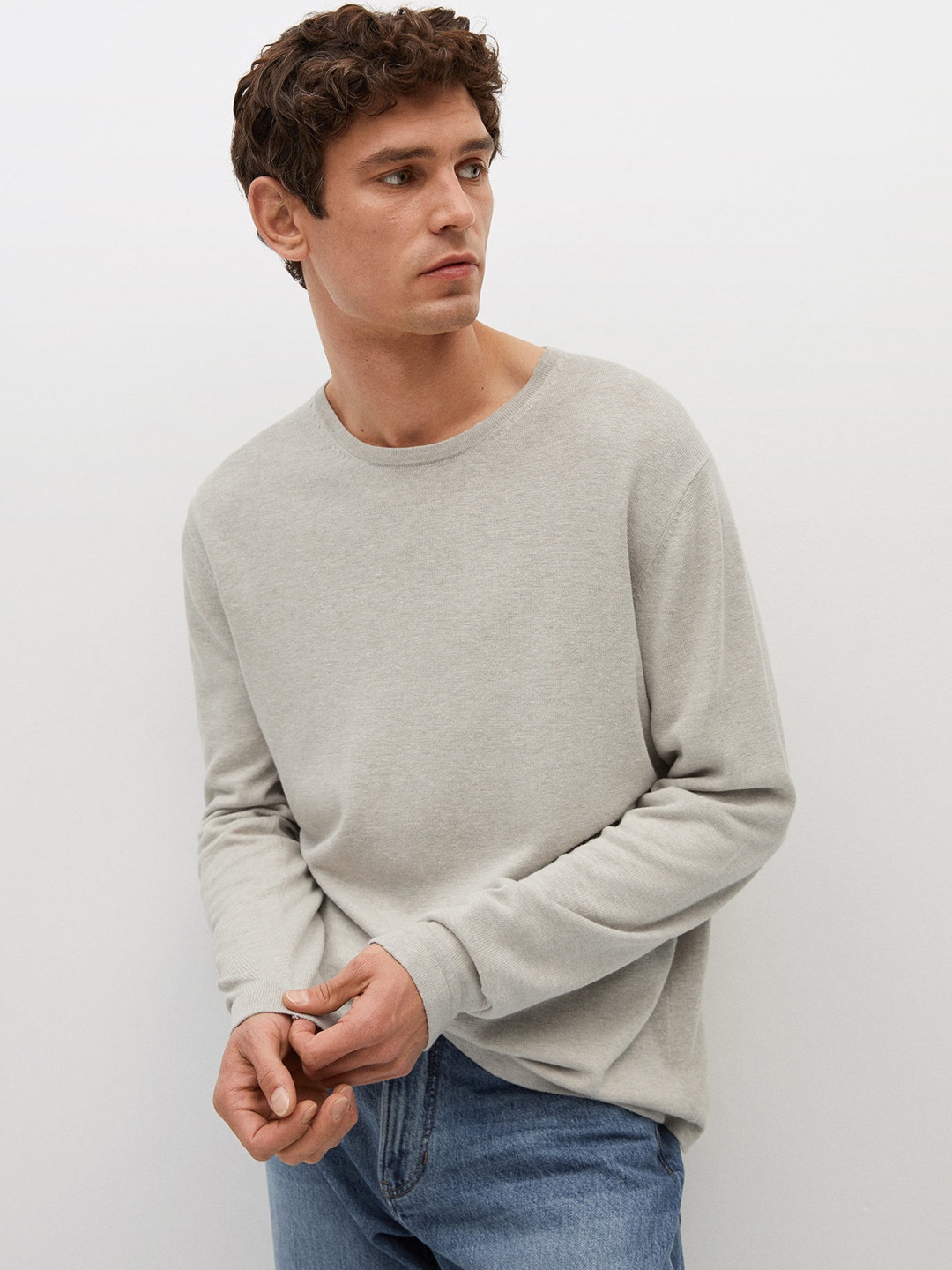 

MANGO MAN Men Grey Melange Pullover