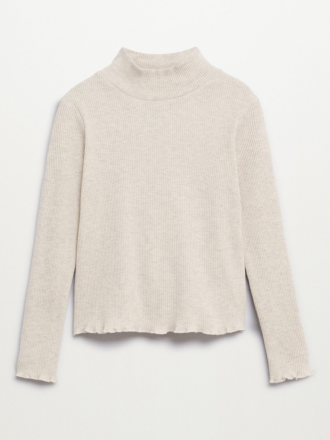 

Mango Kids Girls Grey Melange Solid High-Neck Fitted Top