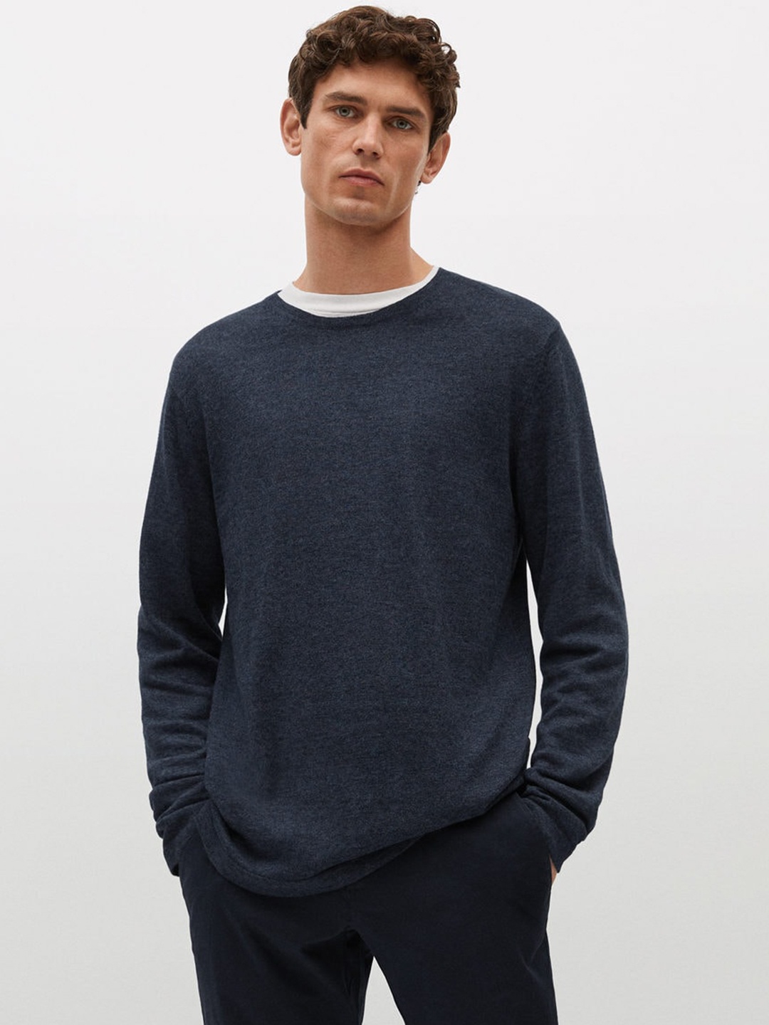

MANGO MAN Men Navy Blue Pullover