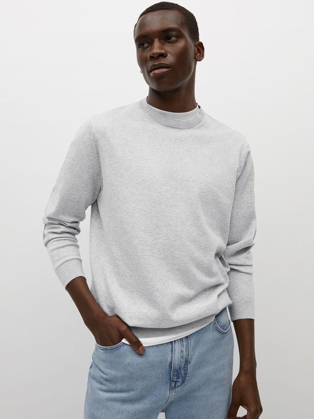 

MANGO MAN Men Grey Melange Men Thermoregulator Pullover