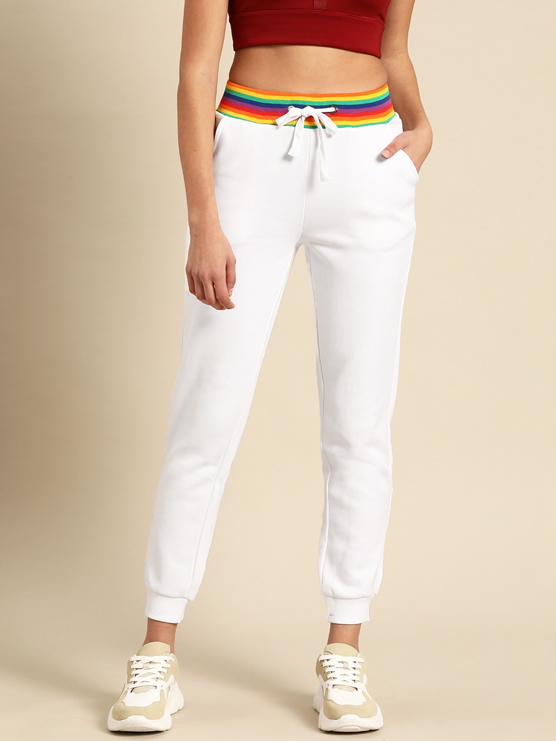 

United Colors of Benetton Women White Solid Joggers