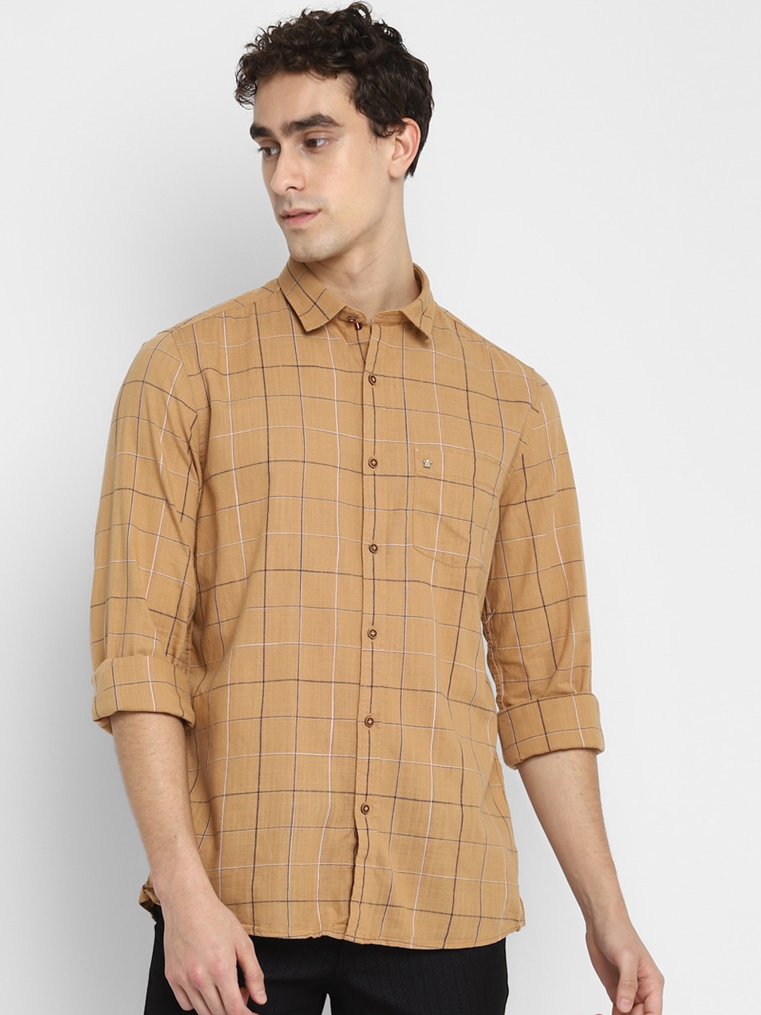 

Turtle Men Khaki Slim Fit Windowpane Checked Casual Shirt