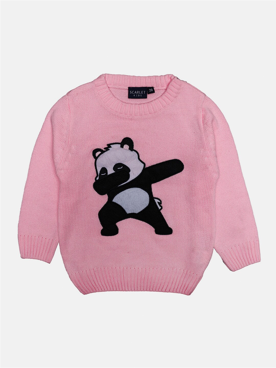 

CHIMPRALA Girls Pink & Black Panda Printed Woolen Pullover