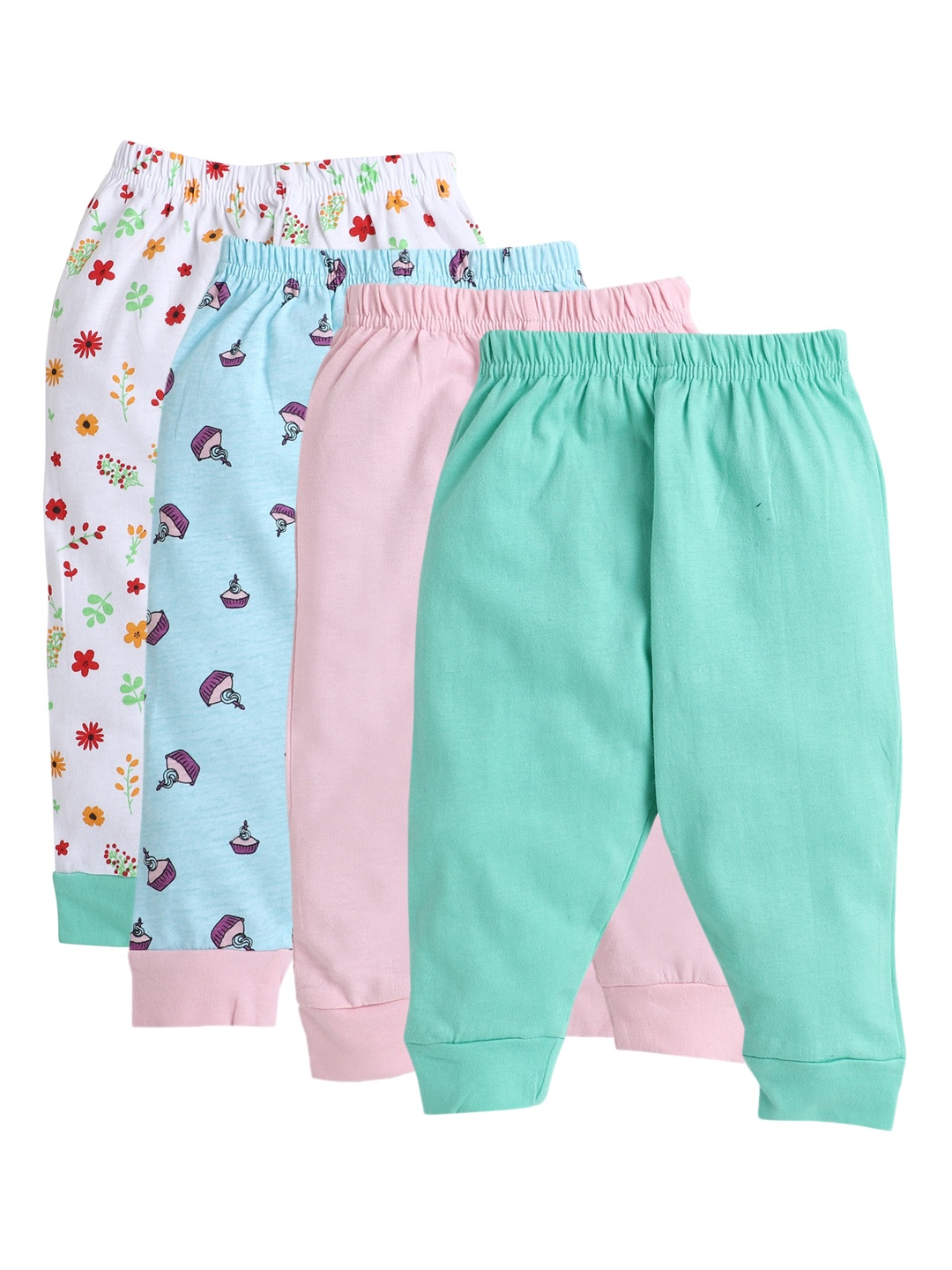 

BUMZEE Girls Pack of 4 Printed Regular Fit Cotton Lounge Pants, Multi