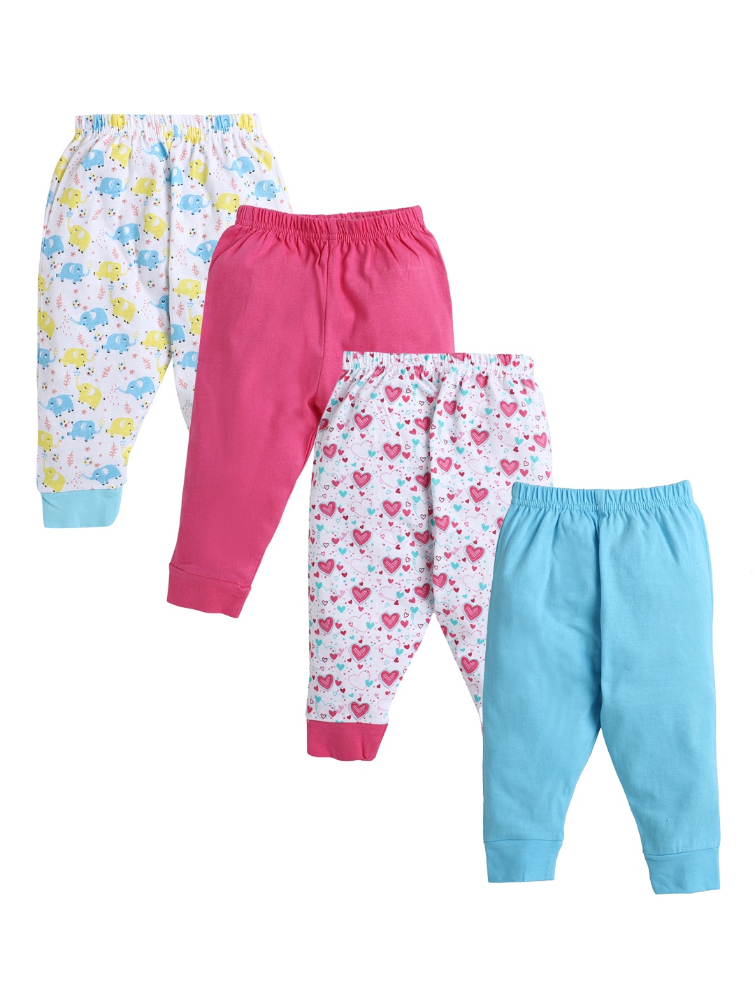 

BUMZEE Girls Pack of 4 Printed Regular Fit Cotton Lounge Pants, Multi