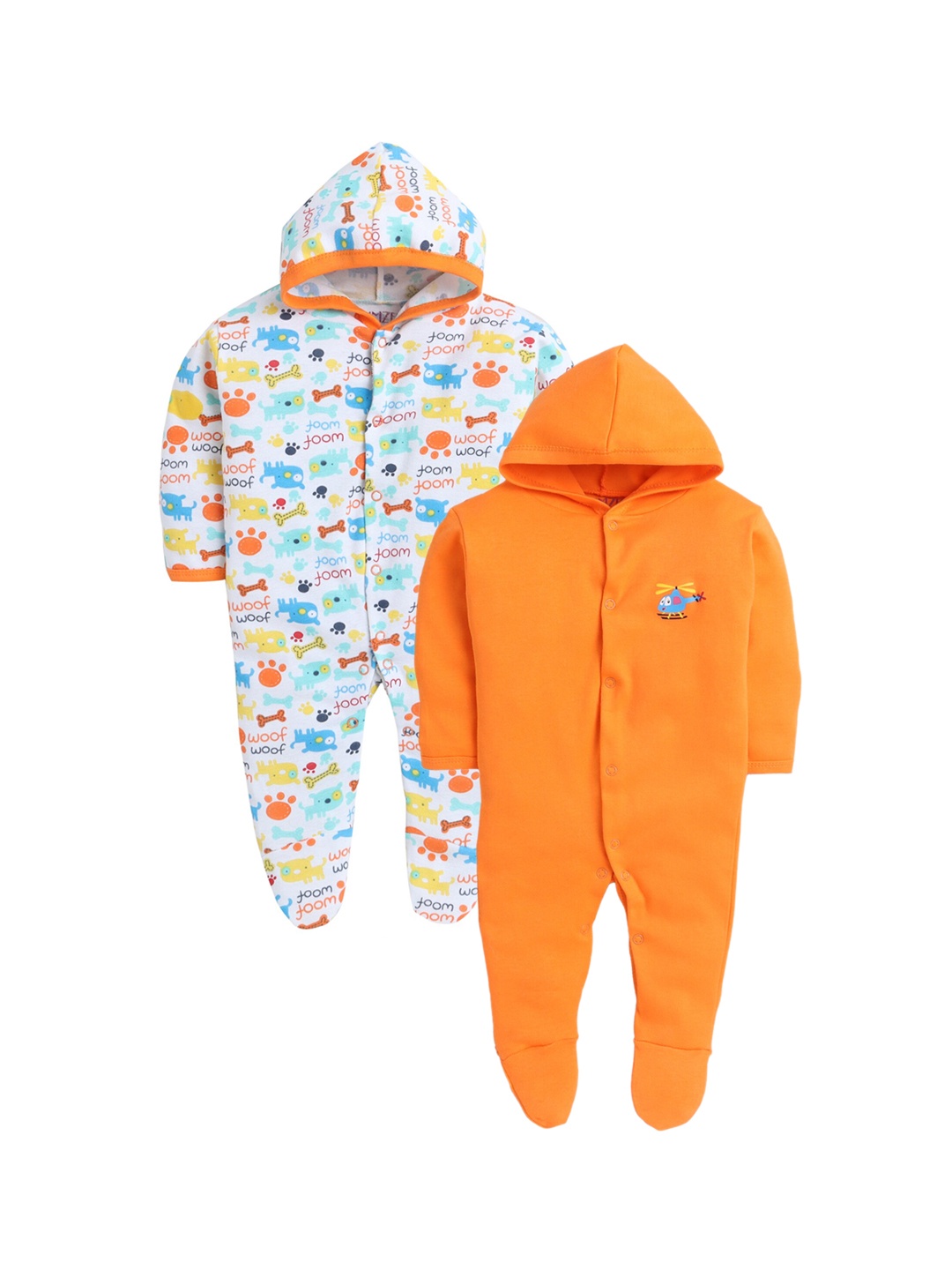 

BUMZEE Infant Boys Pack Of 2 Cotton Hooded Sleepsuit, Orange