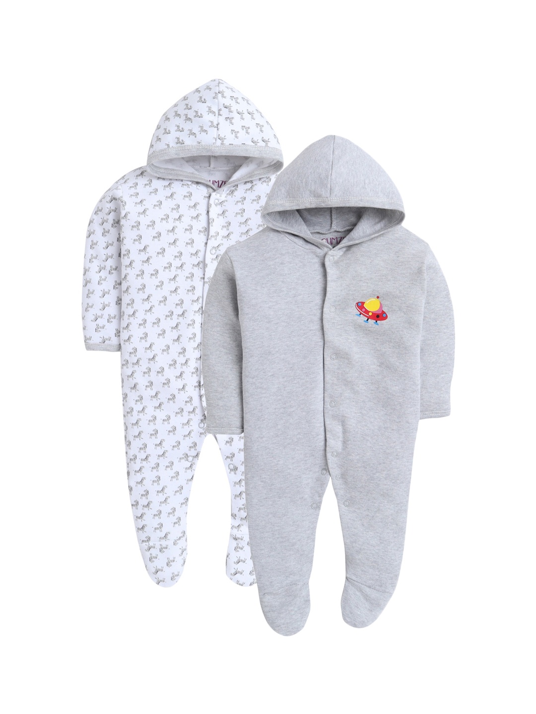 

BUMZEE Infant Boys Pack Of 2 Printed Pure Cotton Sleep Suits, Grey