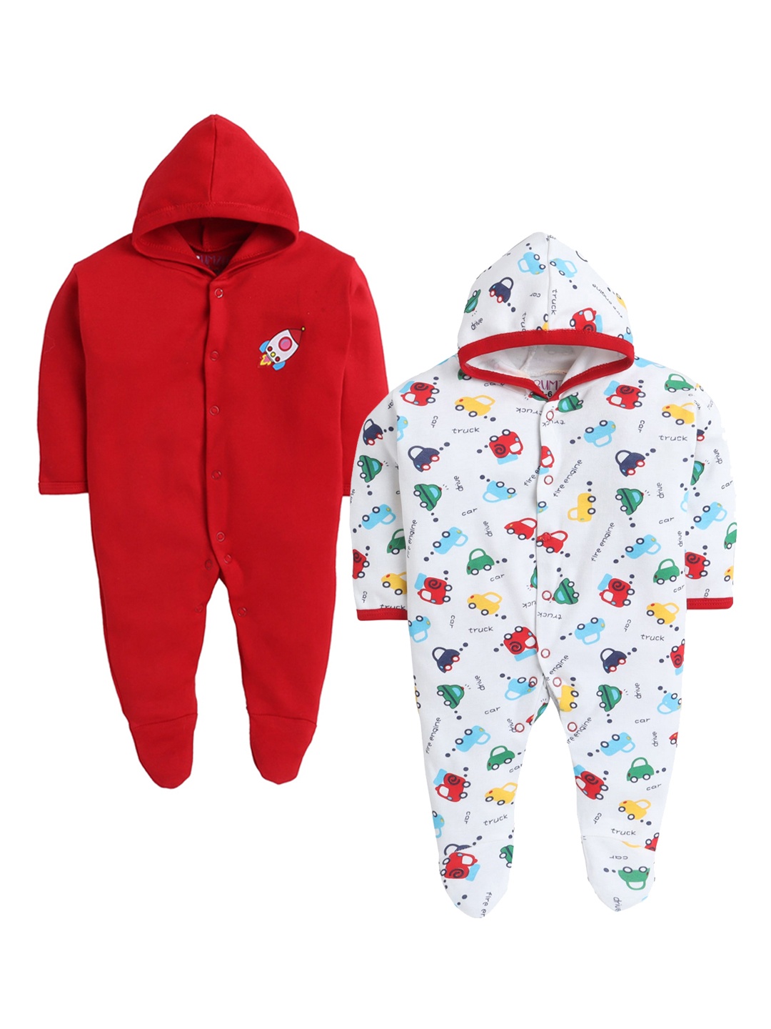 

BUMZEE Boys Pack of 2 Cotton Sleepsuits, Red