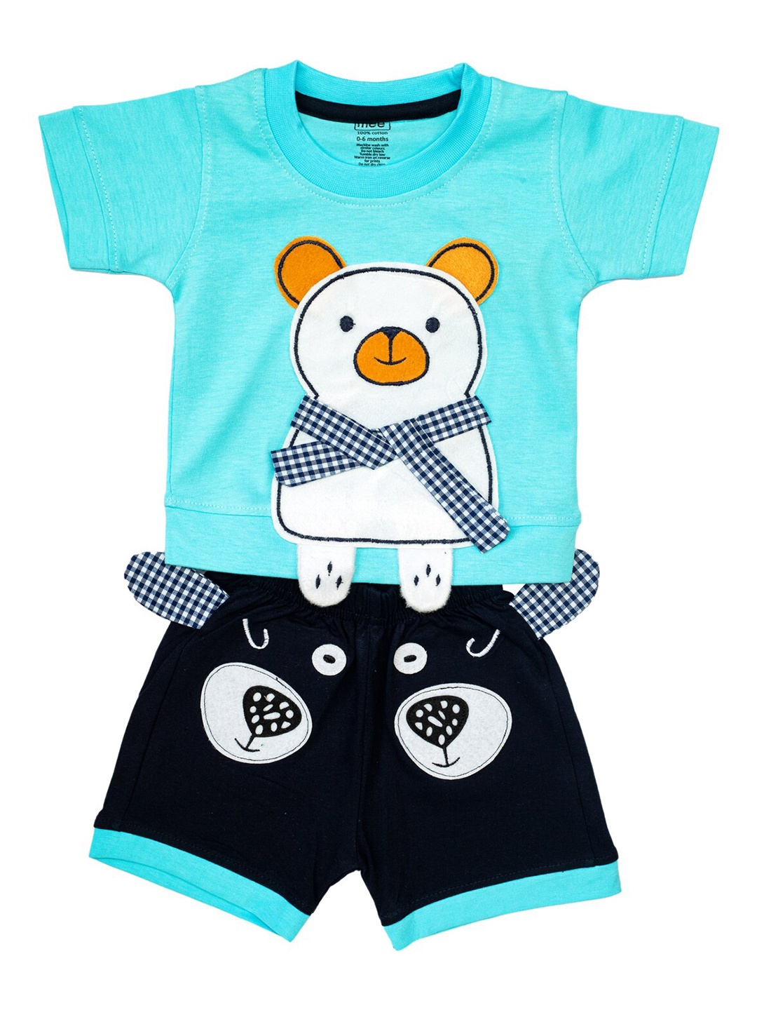 

MeeMee Infant Boys Blue & Black Printed Pure Cotton T-shirt with Shorts
