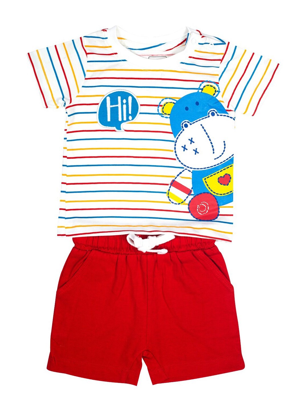 

MeeMee Infant Boys White & Rose Gold Printed Pure Cotton T-shirt with Shorts