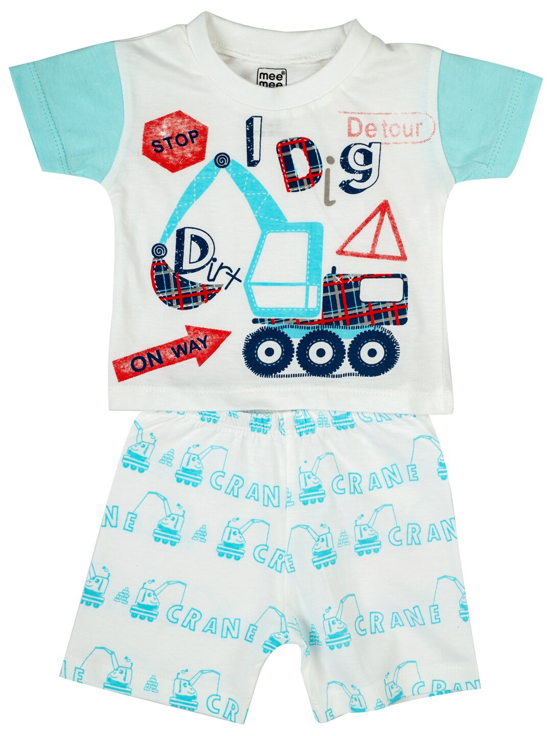 

MeeMee Infants Boys Blue & White Printed Pure Cotton T-shirt with Shorts