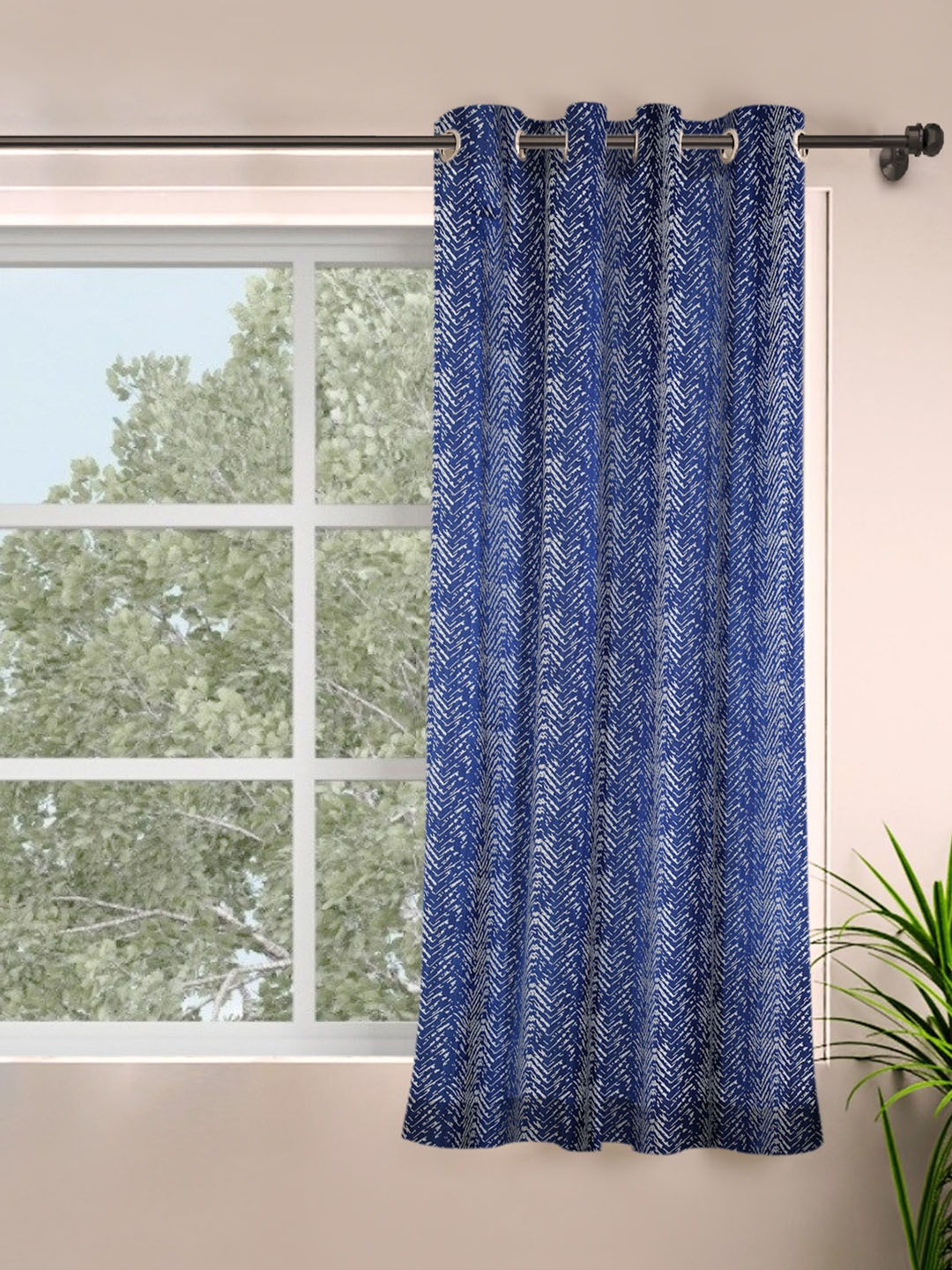 

ROSARA HOME Navy Blue & Grey Chevron Printed Window Curtain