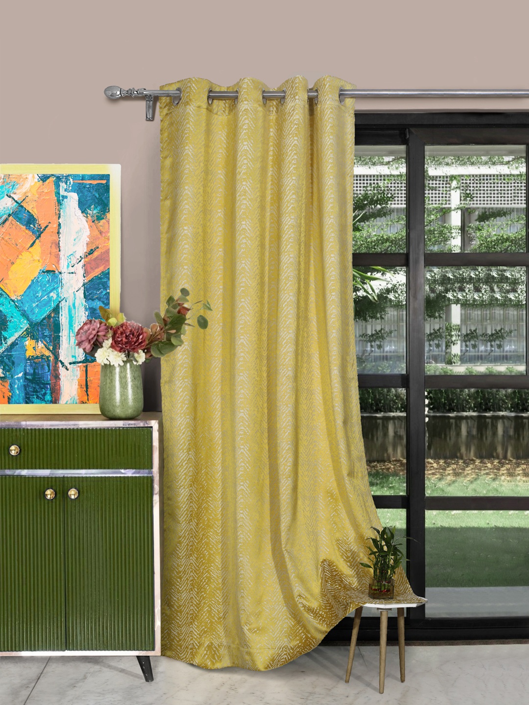 

ROSARA HOME Mustard & White Chevron Printed Long Door Curtain