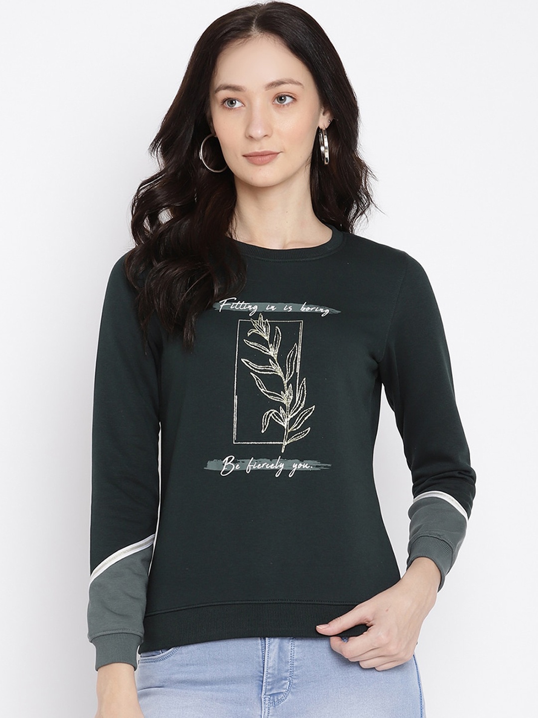 

METTLE Women Green Printed Sweatshirt