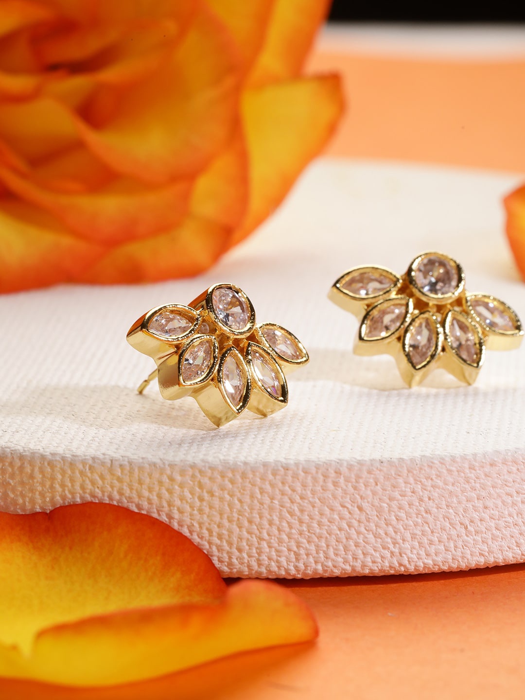 

MINUTIAE Gold-Toned & White Floral Studs Earrings