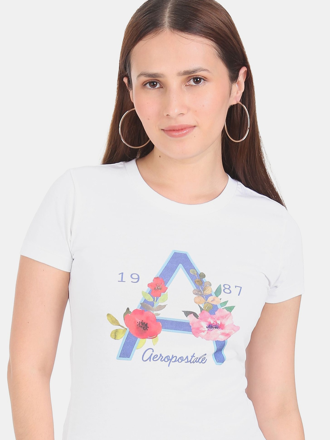 

Aeropostale Women White Printed Pure Cotton T-shirt