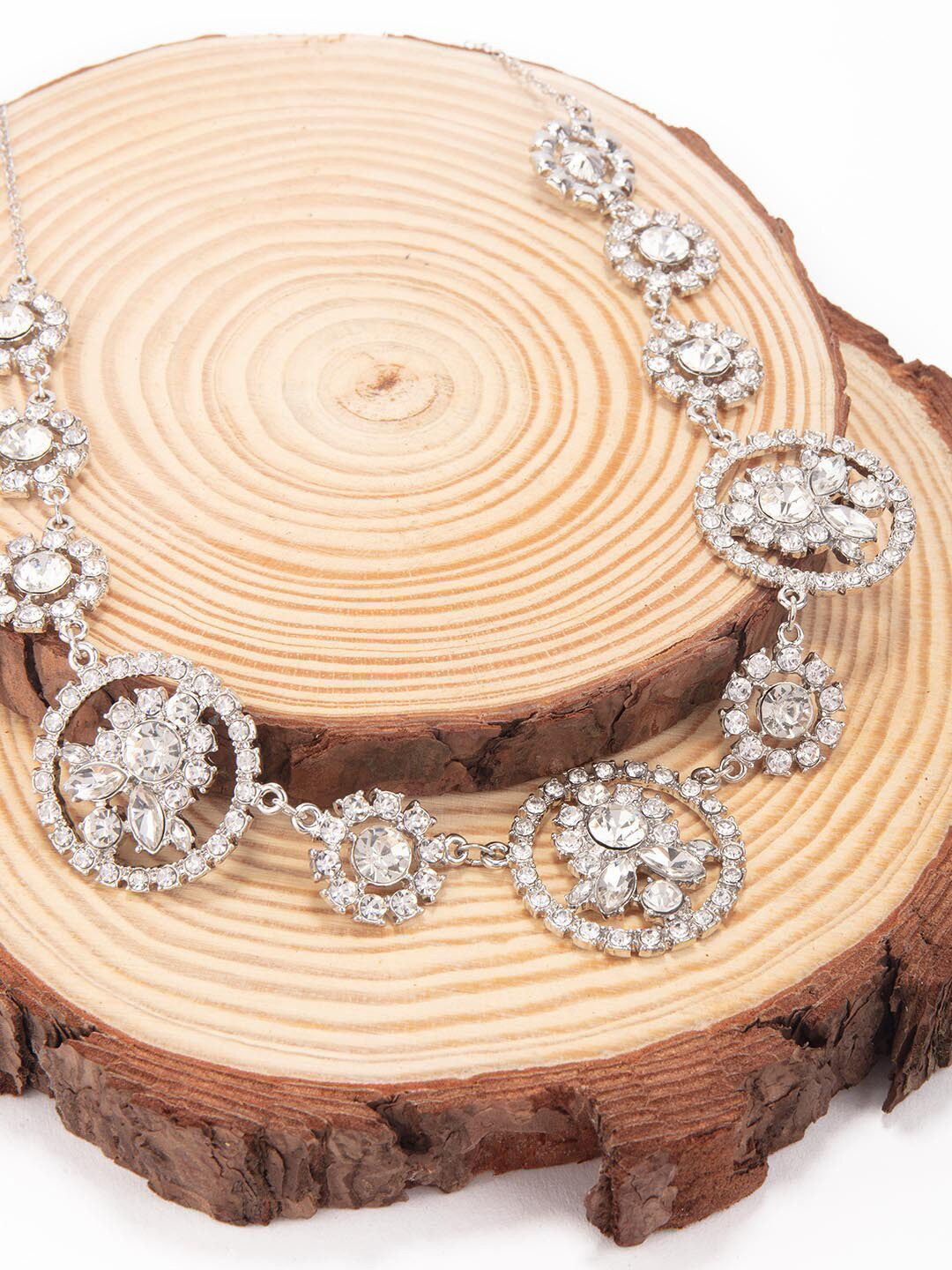 

Lilly & sparkle Silver-Toned & White Silver Silver-Plated Studded Circular Design Necklace