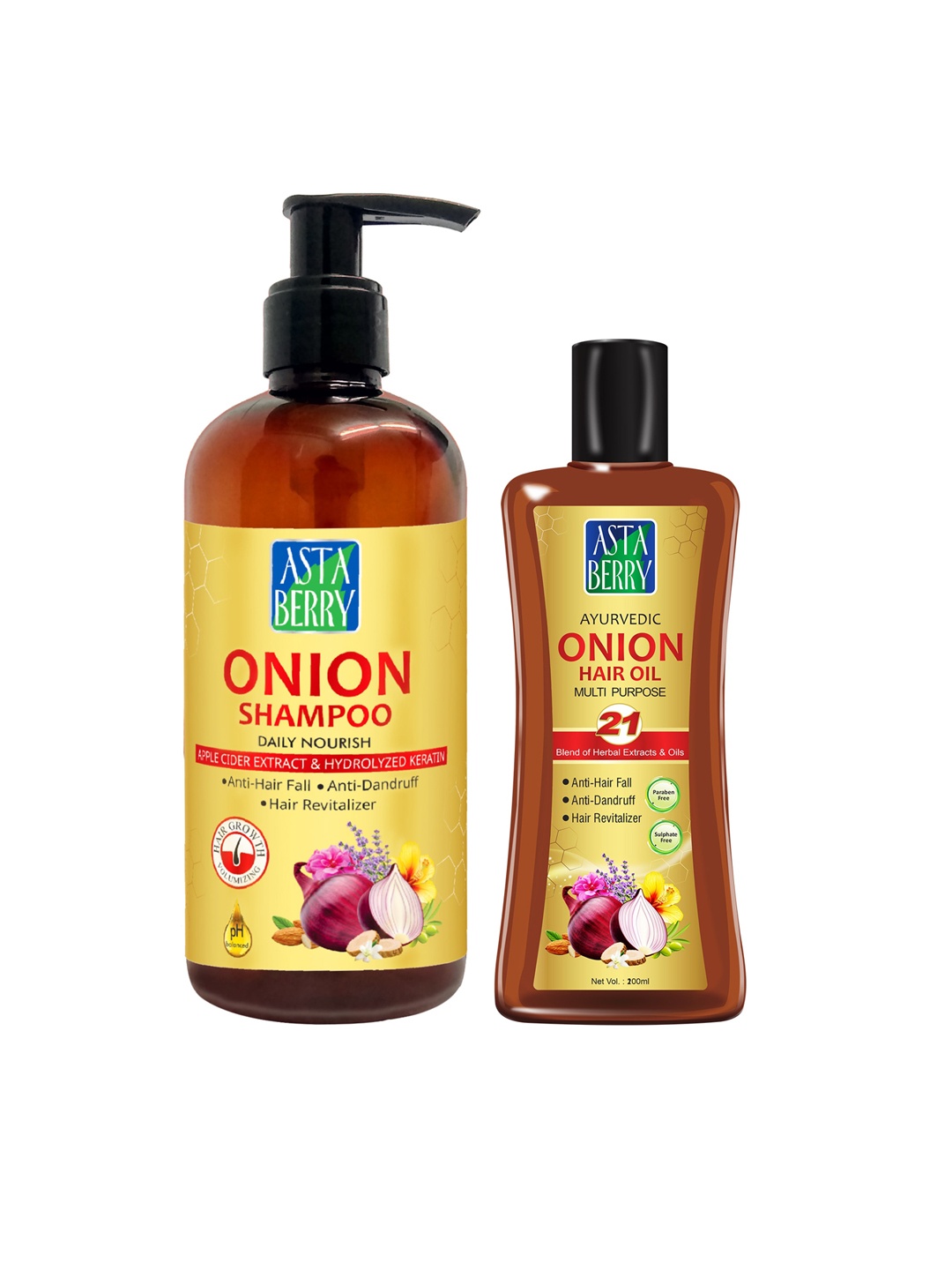 

Astaberry Pack Of 2 Onion Shampoo & Hair Oil, Brown