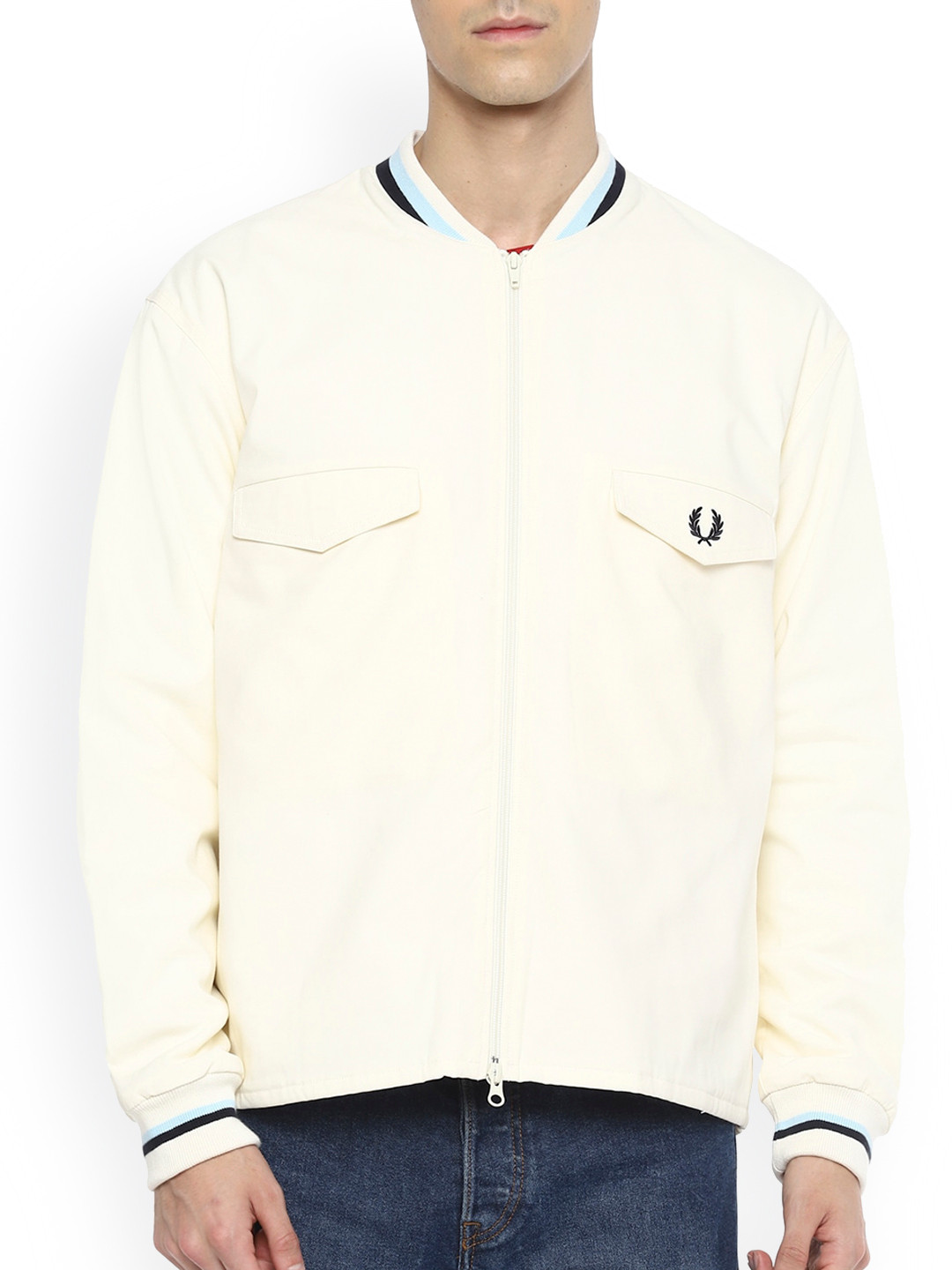 

Fred Perry Men Cream-Coloured Cotton Sweatshirt