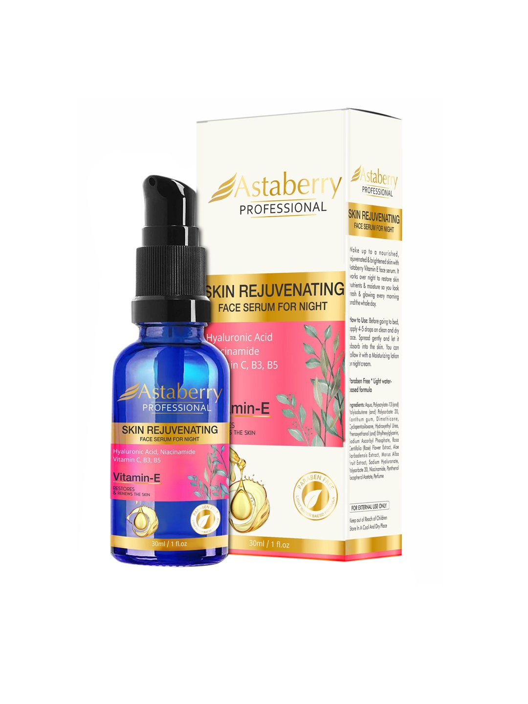 

Astaberry Professional Skin Rejuvenating Face Serum with Vitamin E 30 ml, Navy blue