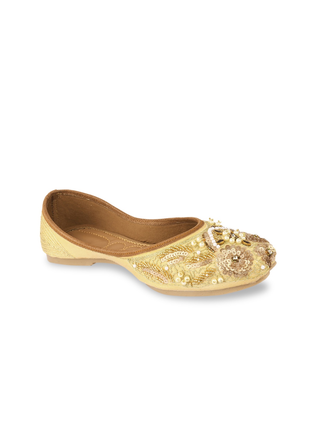 

DESI COLOUR Women Gold-Toned Embellished Leather Ethnic Mojaris Flats