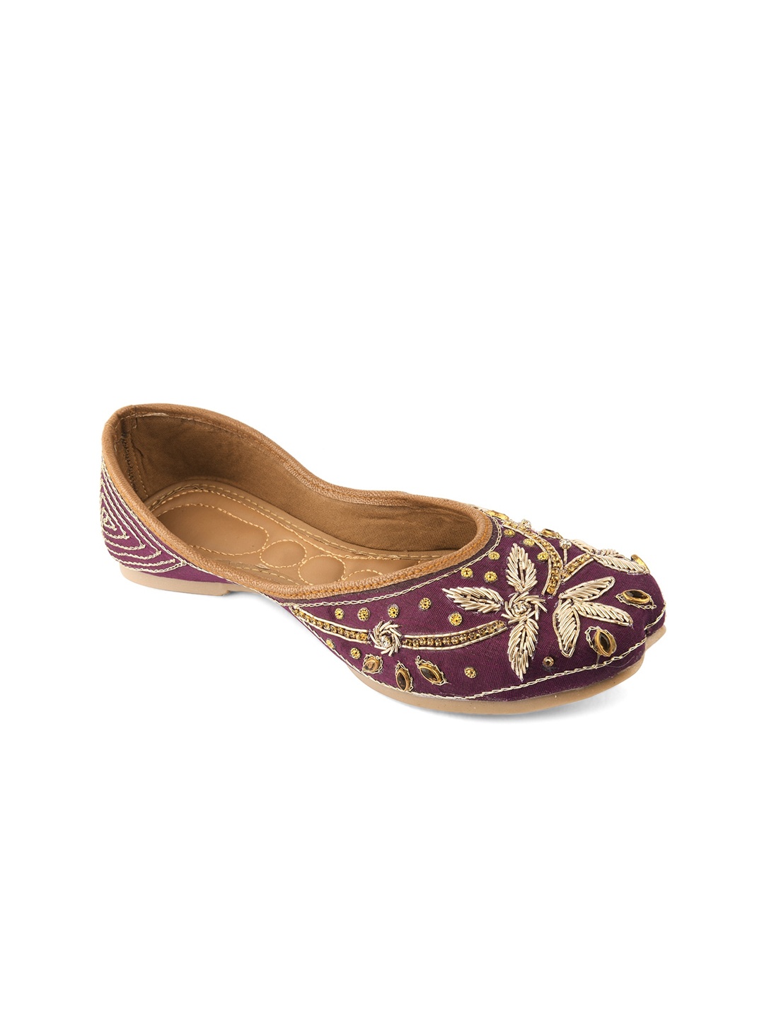 

DESI COLOUR Women Purple Dabka Work Ethnic Mojaris Flats