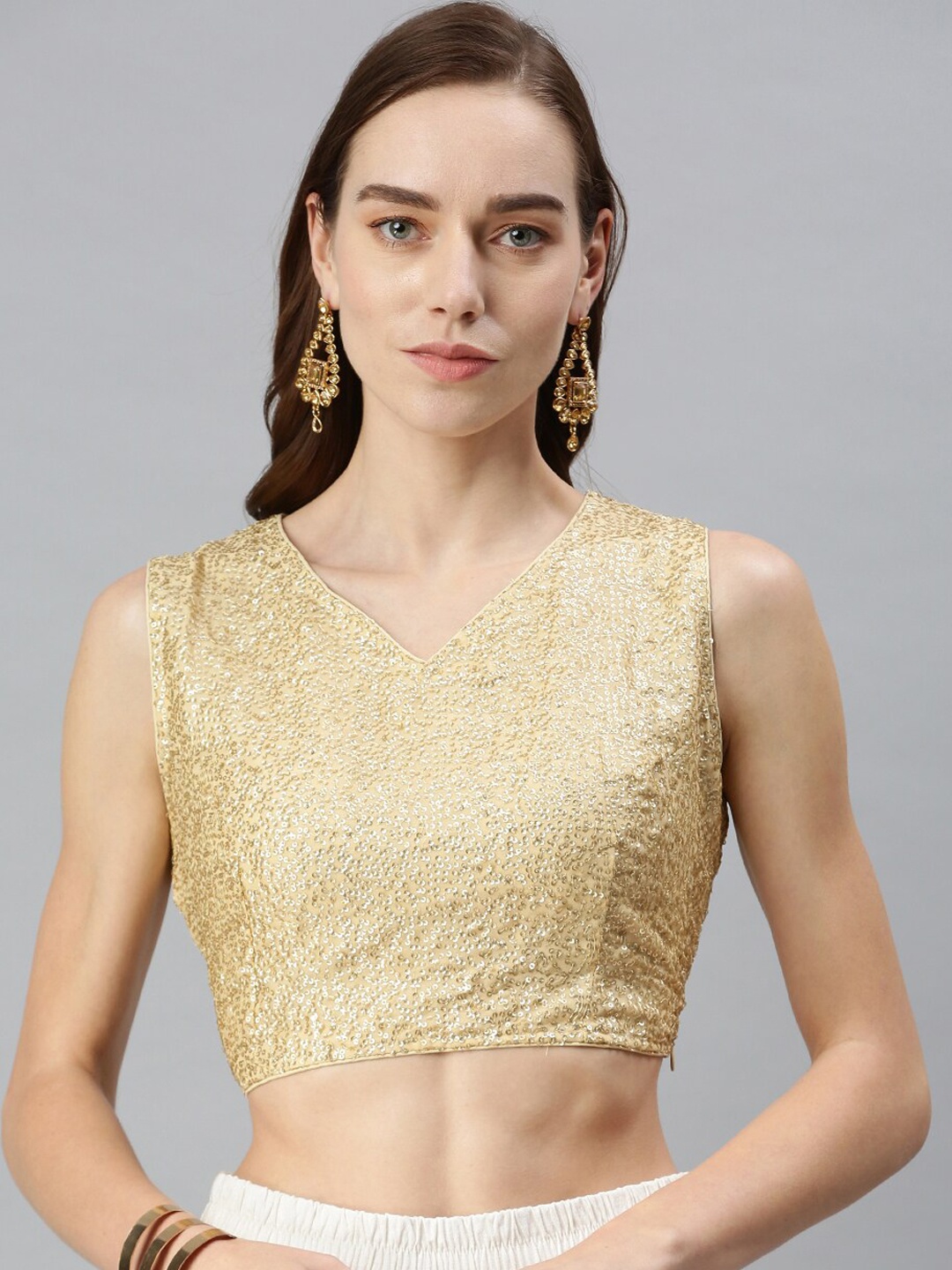 

De Moza Women Gold Sequinned Saree Blouse